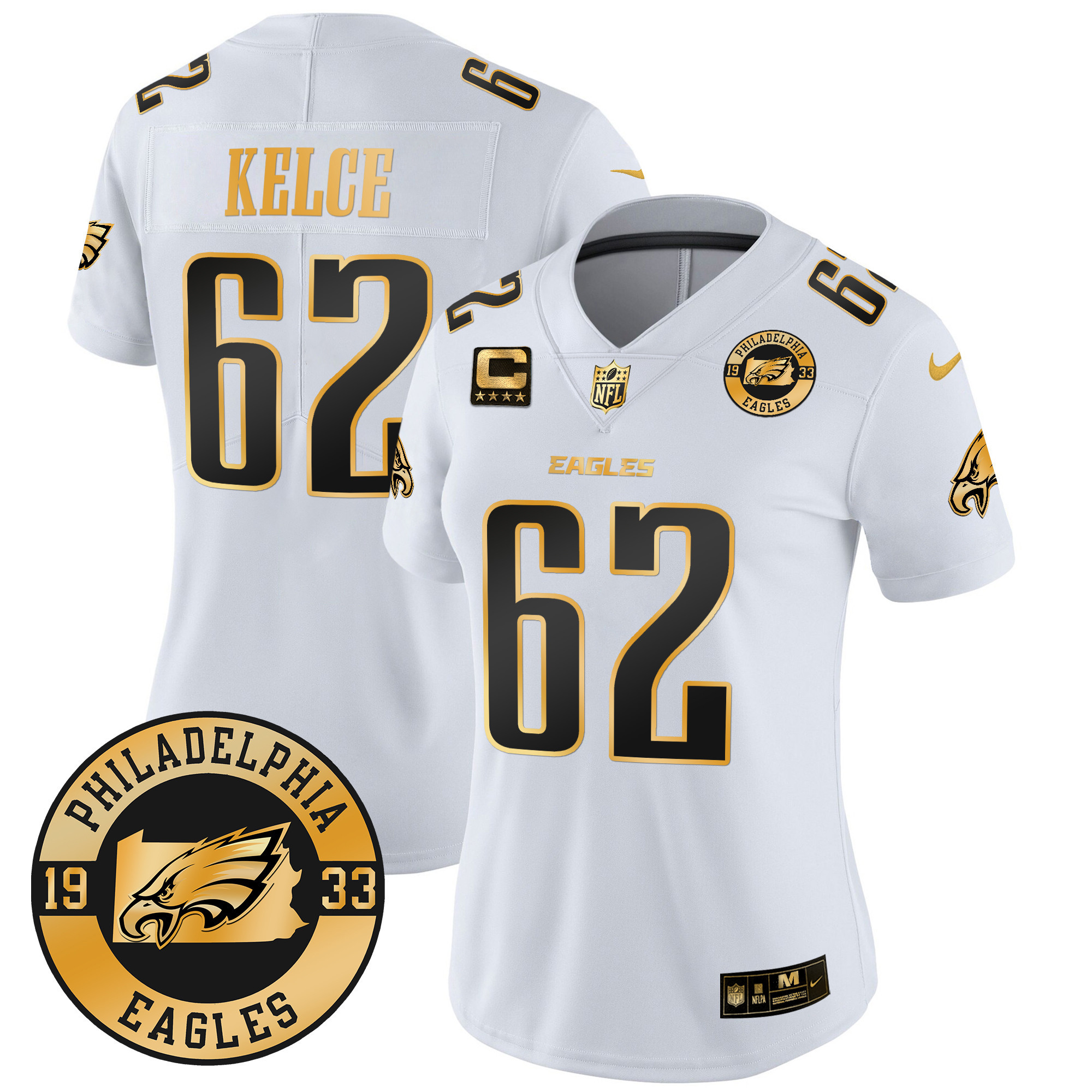 Jason Kelce Women's Philadelphia Eagles 2024 Gold Vapor Limited White Gold Jersey - All Stitched