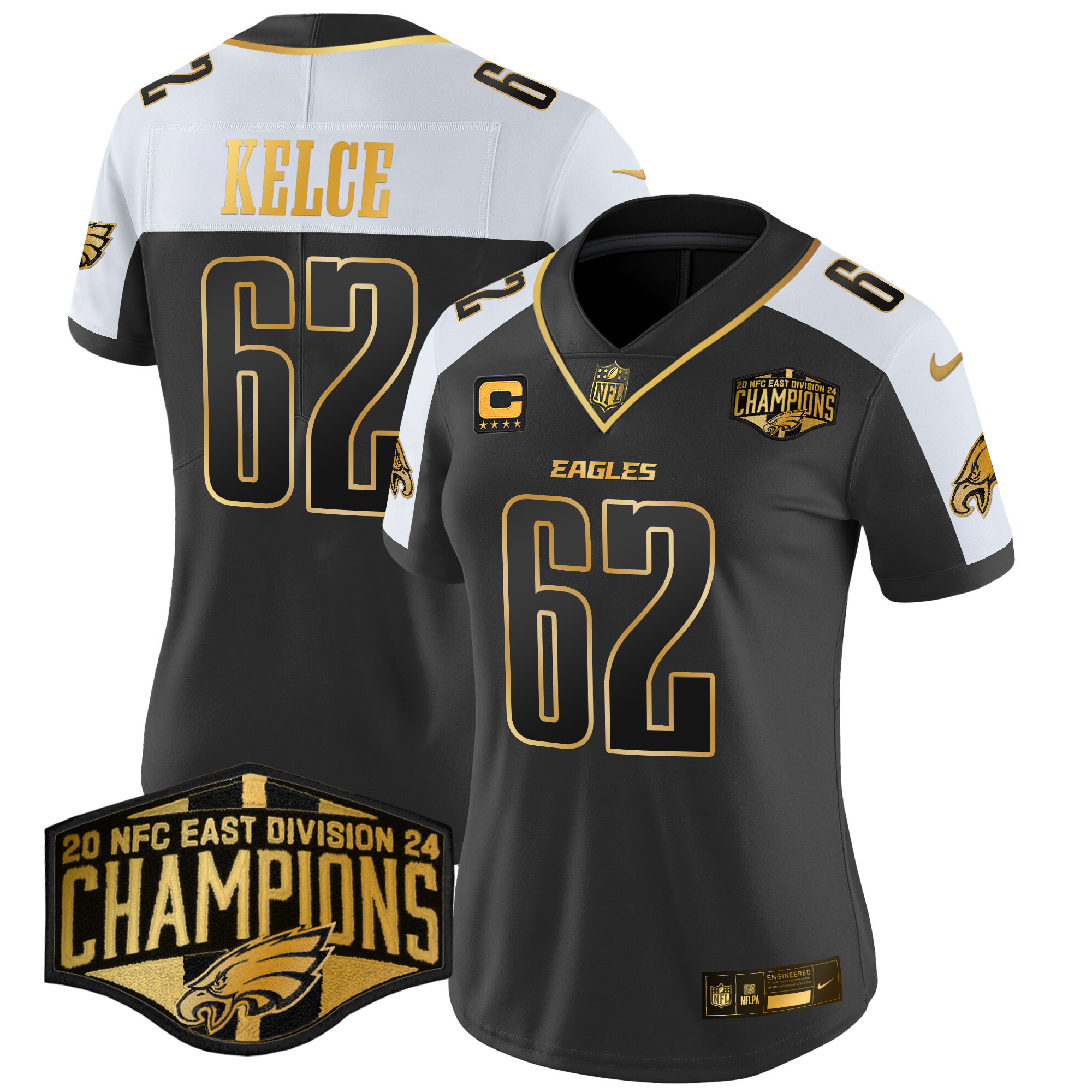 Jason Kelce Women's Philadelphia Eagles 2024 NFC East Division Champions Gold Vapor Limited Alternate Jersey - All Stitched