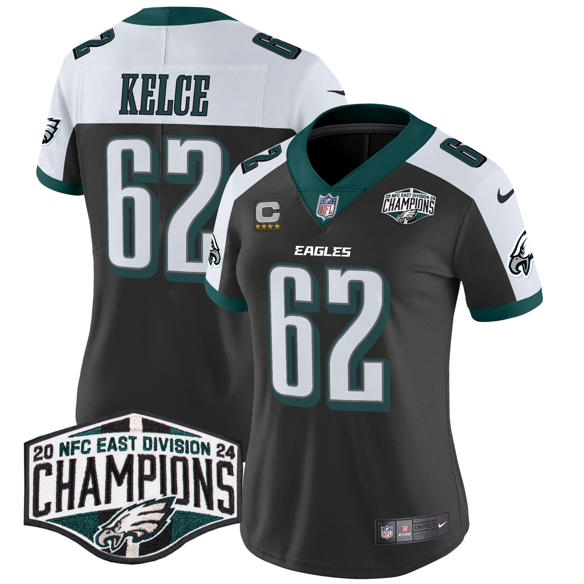 Jason Kelce Women's Philadelphia Eagles 2024 NFC East Division Champions Vapor Limited Black Alternate Jersey - All Stitched