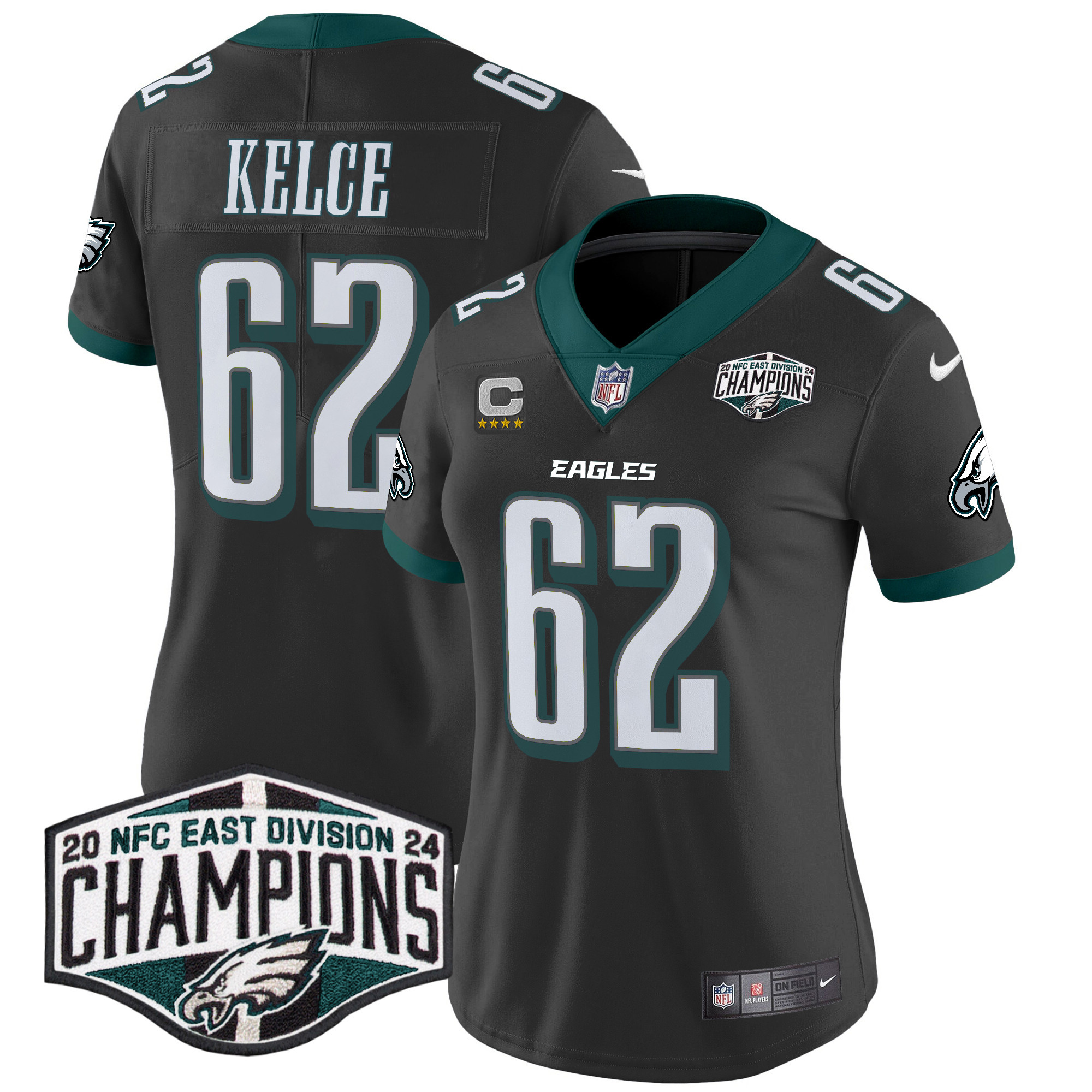 Jason Kelce Women's Philadelphia Eagles 2024 NFC East Division Champions Vapor Limited Black Jersey - All Stitched