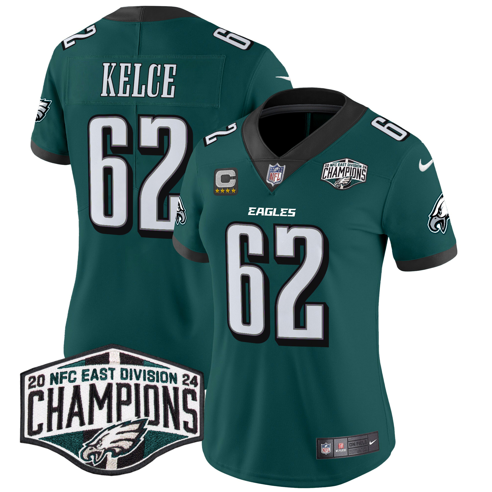 Jason Kelce Women's Philadelphia Eagles 2024 NFC East Division Champions Vapor Limited Midnight Green Jersey - All Stitched
