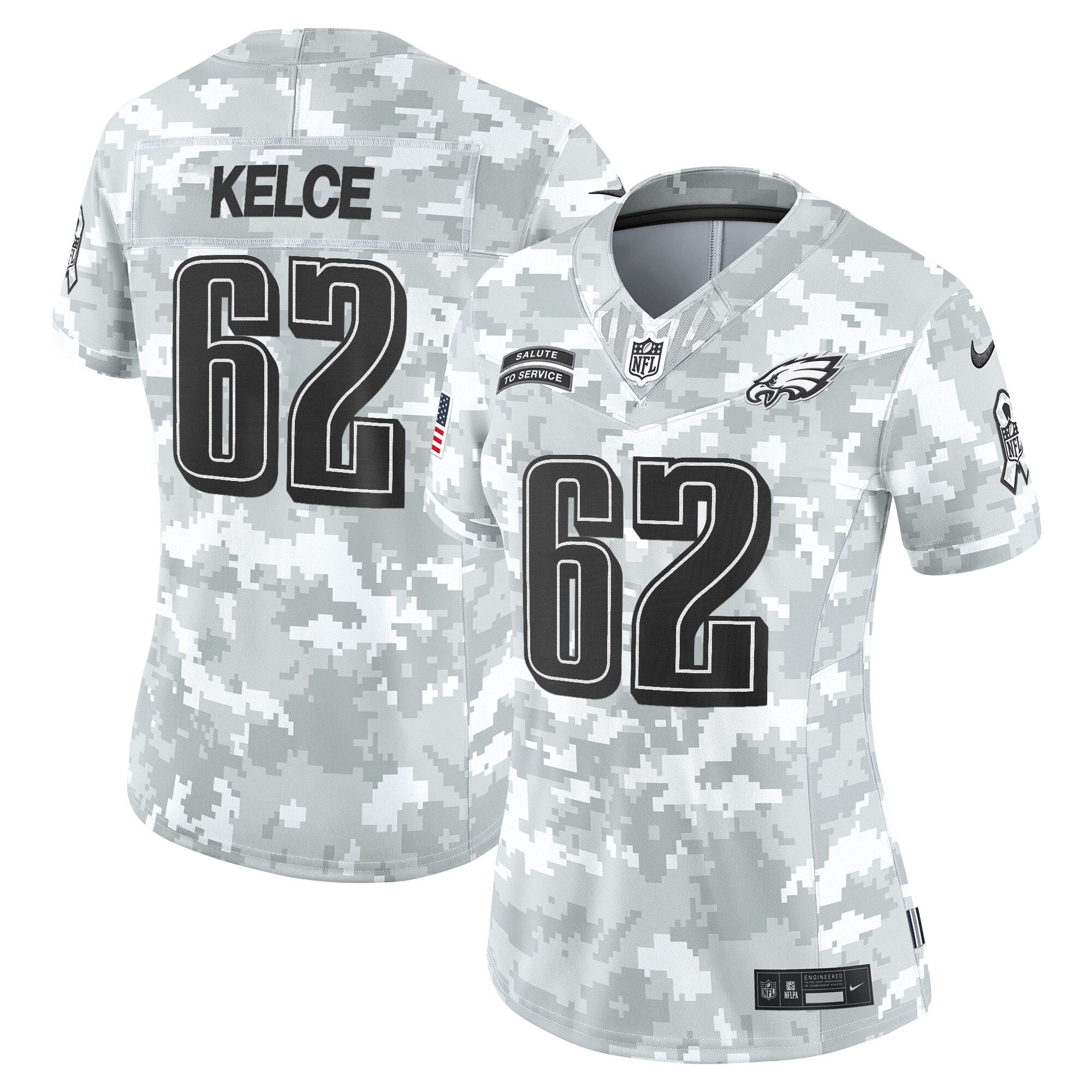 Jason Kelce Women's Philadelphia Eagles 2024 Salute to Service Vapor Limited Arctic Camo Jersey - All Stitched