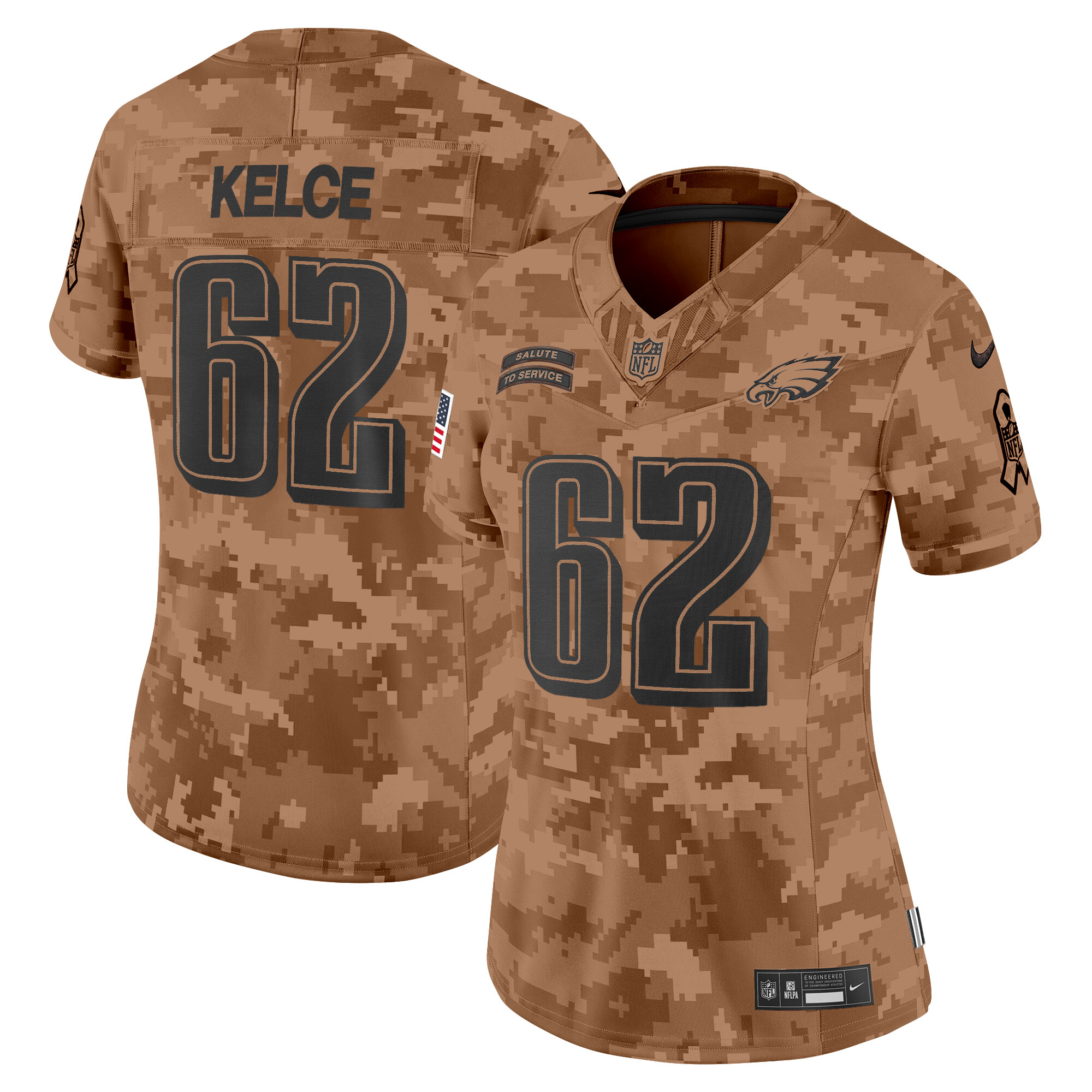 Jason Kelce Women's Philadelphia Eagles 2024 Salute to Service Vapor Limited Brown Camo Jersey - All Stitched