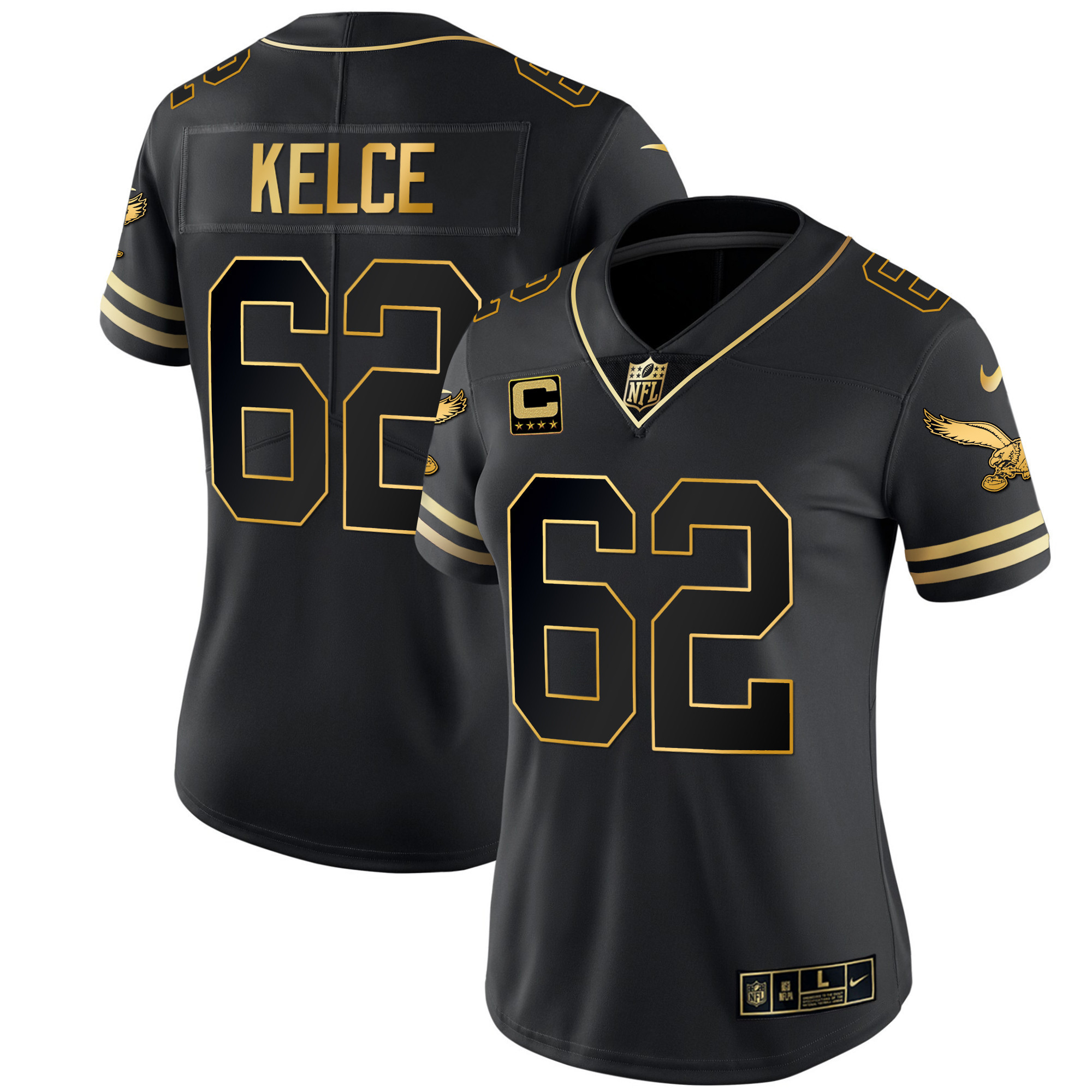 Jason Kelce Women's Philadelphia Eagles Gold & Kelly Vapor Black Gold Jersey - All Stitched