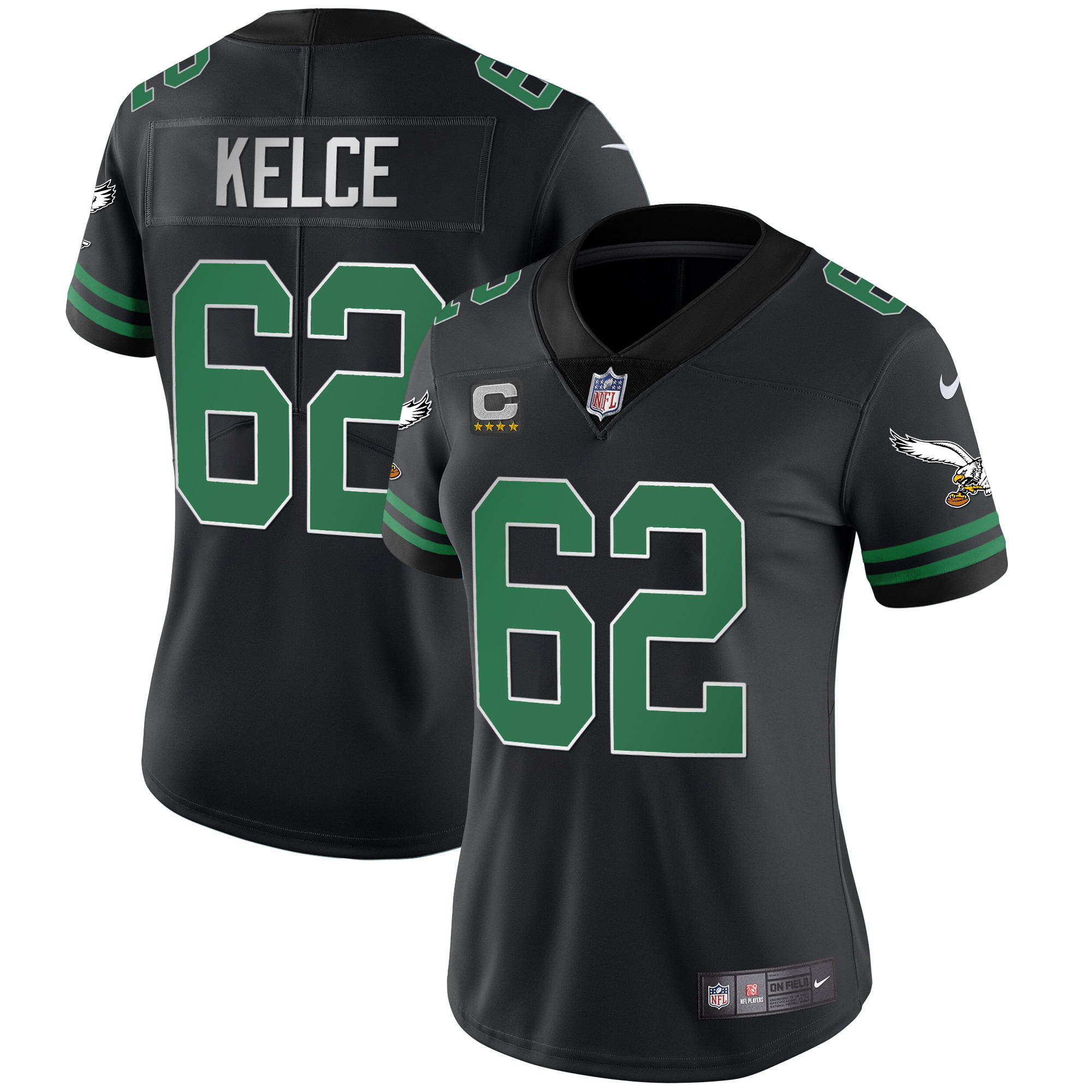 Jason Kelce Women's Philadelphia Eagles Gold & Kelly Vapor Kelly Black Jersey - All Stitched