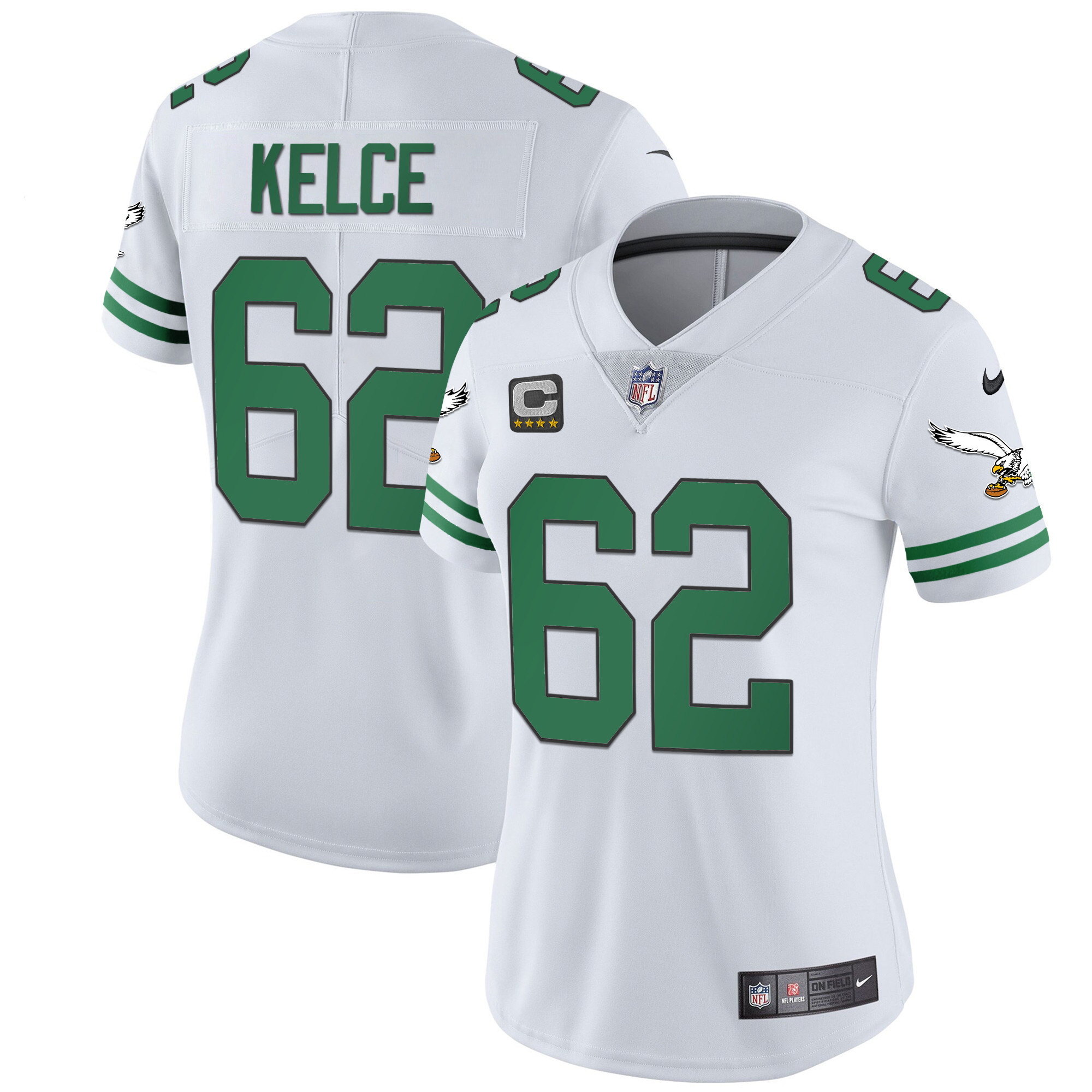 Jason Kelce Women's Philadelphia Eagles Gold & Kelly Vapor Kelly White Jersey - All Stitched