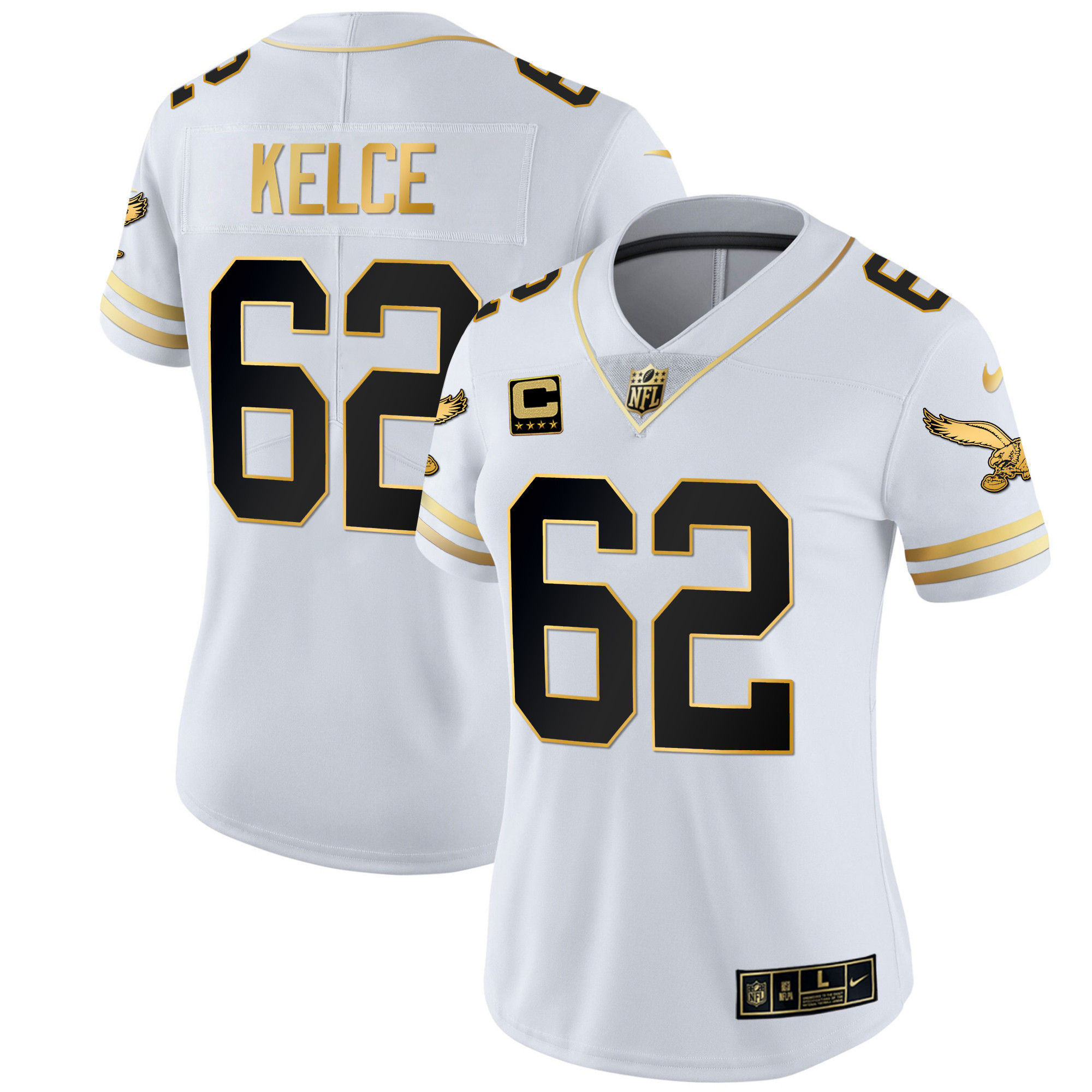 Jason Kelce Women's Philadelphia Eagles Gold & Kelly Vapor White Gold Jersey - All Stitched
