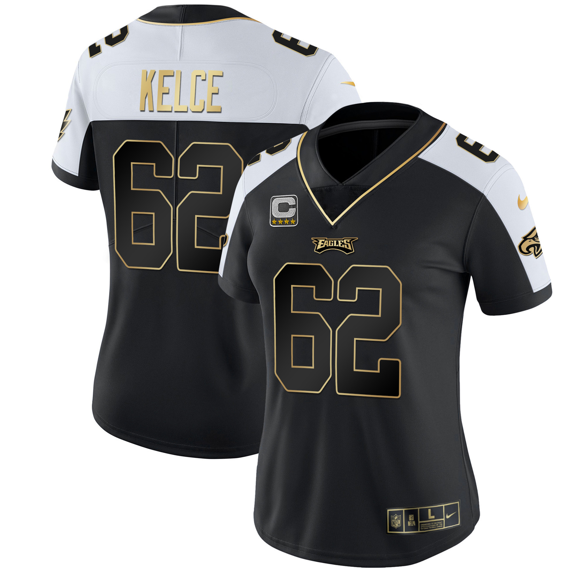 Jason Kelce Women's Philadelphia Eagles Gold & Split Vapor - All Stitched Alternate Jersey - All Stitched