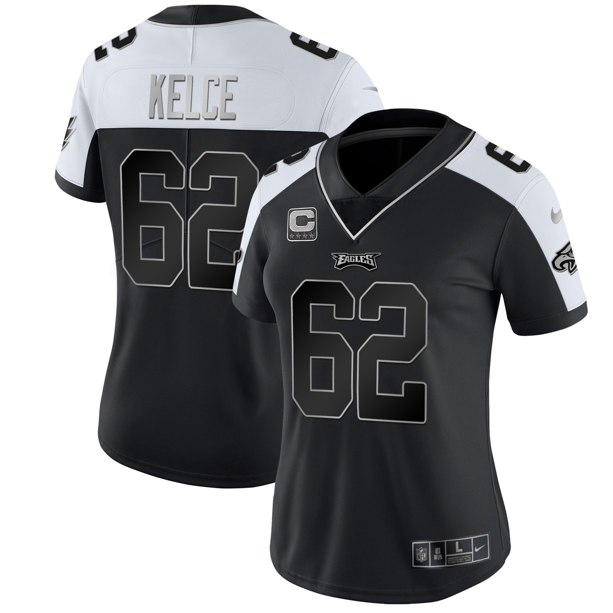 Jason Kelce Women's Philadelphia Eagles Gold & Split Vapor - All Stitched Alternate Silver Jersey - All Stitched