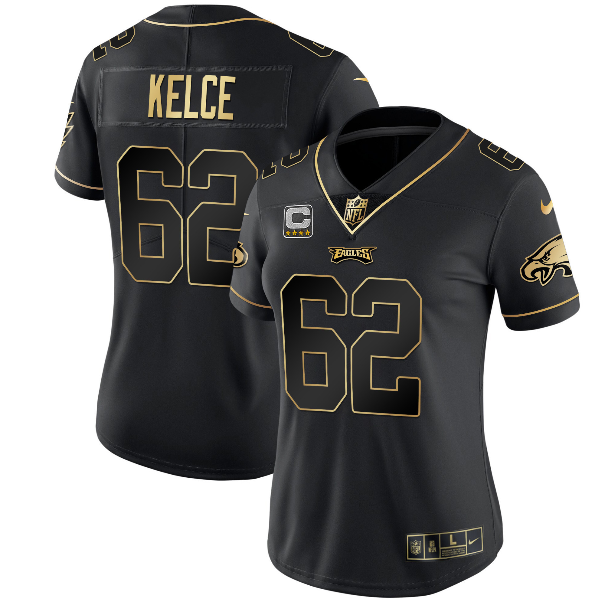 Jason Kelce Women's Philadelphia Eagles Gold & Split Vapor - All Stitched Black Gold Jersey - All Stitched