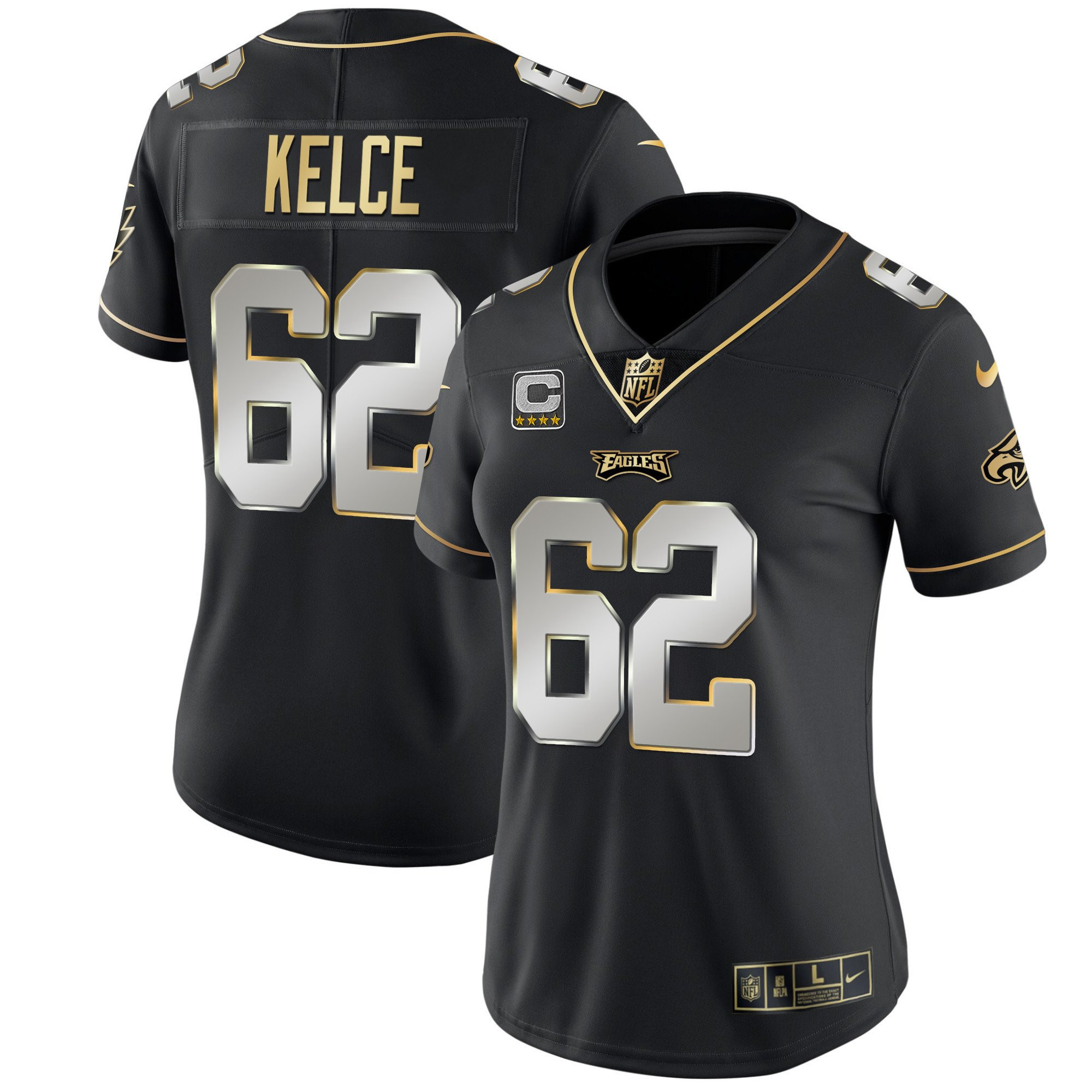 Jason Kelce Women's Philadelphia Eagles Gold & Split Vapor - All Stitched Black Limited Jersey - All Stitched