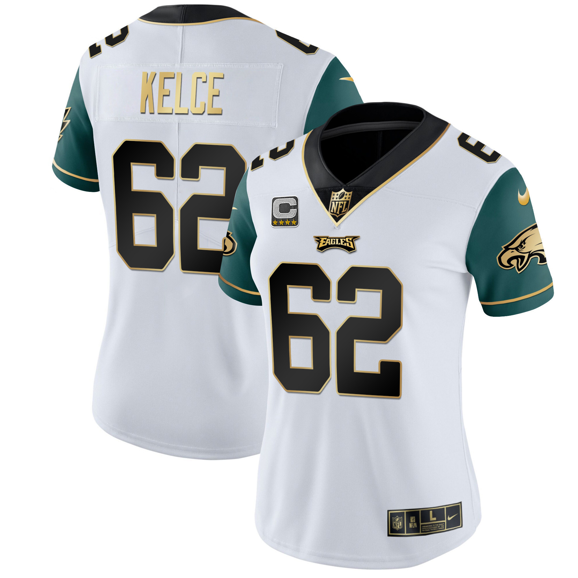 Jason Kelce Women's Philadelphia Eagles Gold & Split Vapor - All Stitched Green Sleeves Jersey - All Stitched
