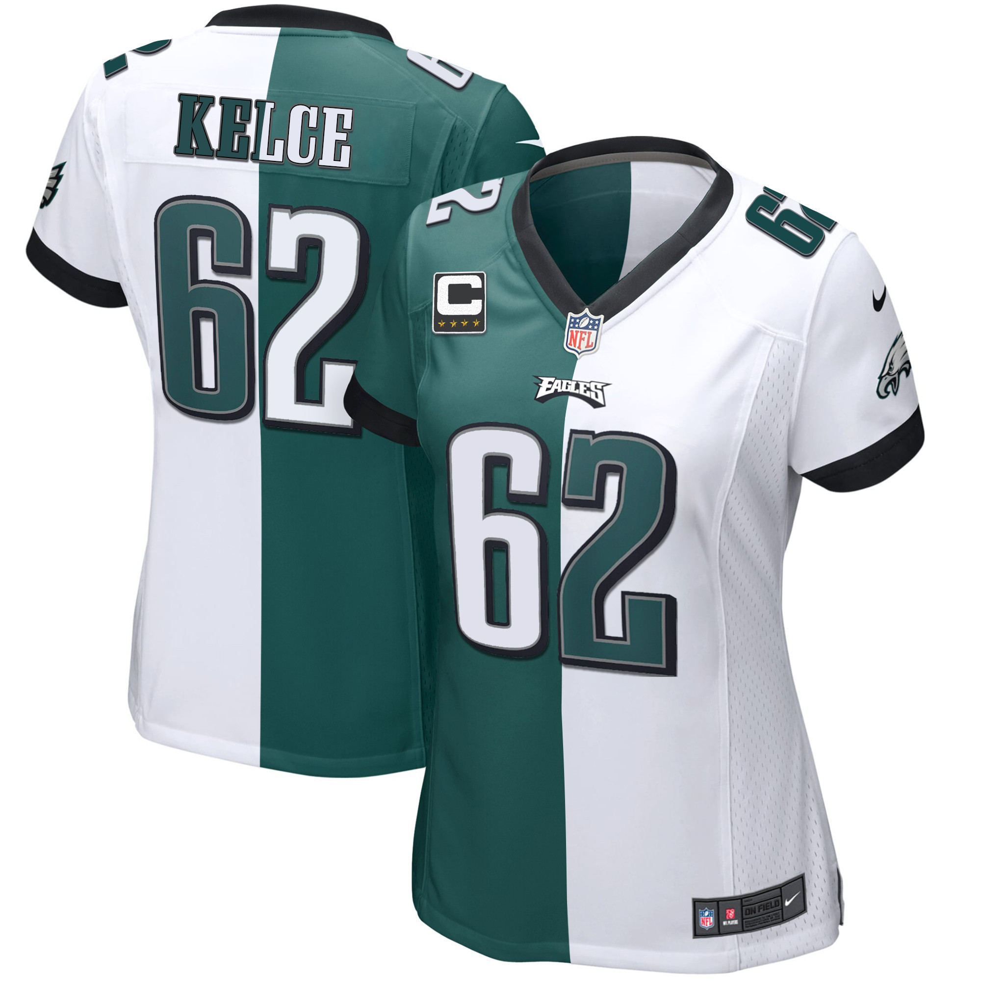 Jason Kelce Women's Philadelphia Eagles Gold & Split Vapor - All Stitched Split Jersey - All Stitched