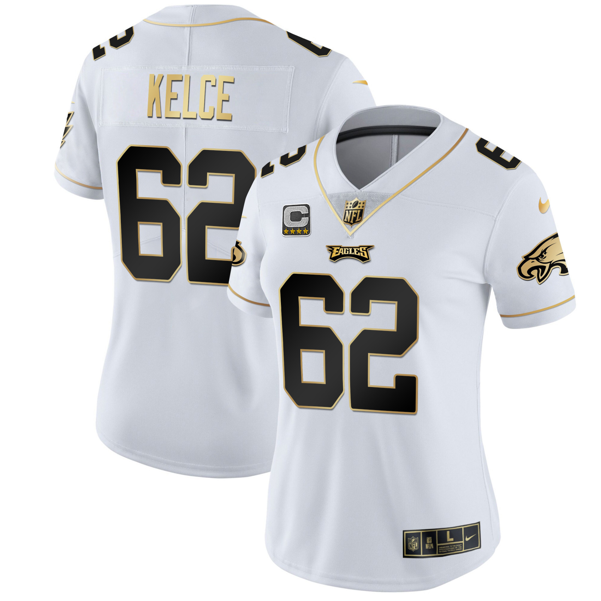 Jason Kelce Women's Philadelphia Eagles Gold & Split Vapor - All Stitched White Gold Jersey - All Stitched