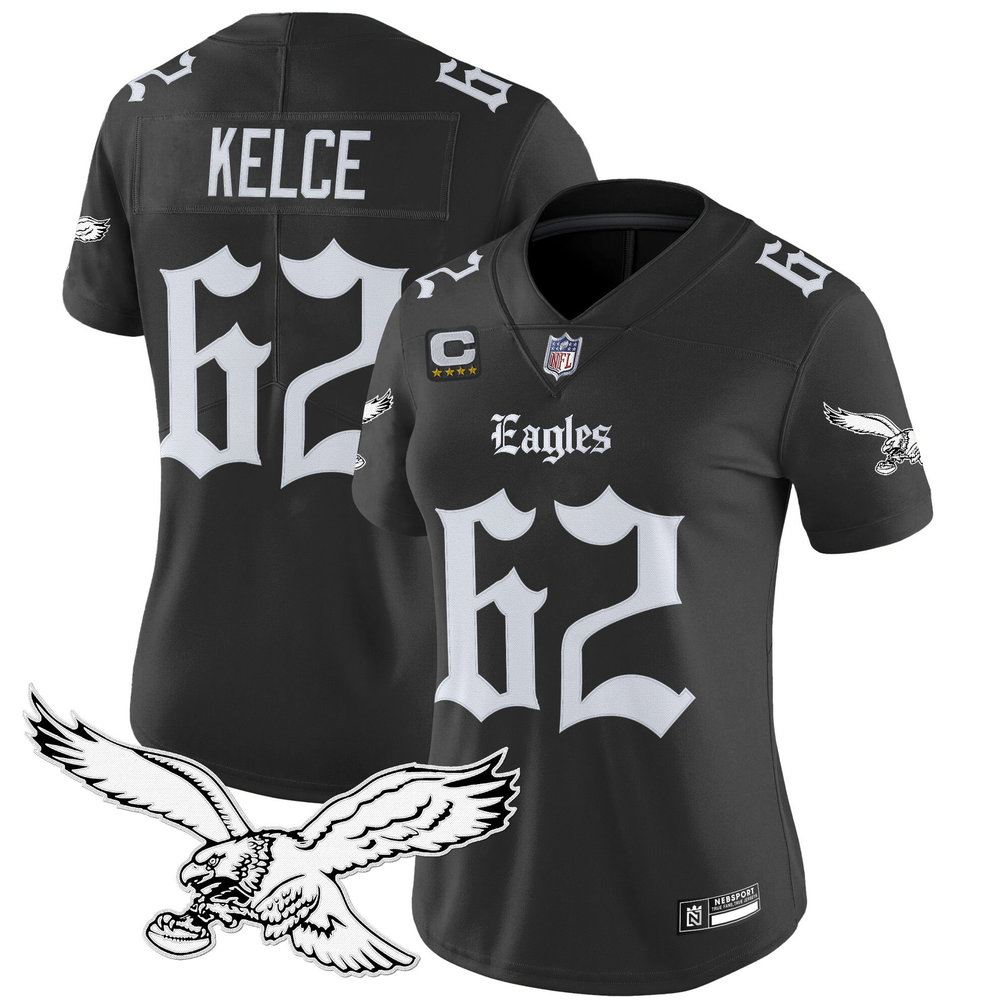 Jason Kelce Women's Philadelphia Eagles 'Gothic Philly Edition' Vapor Limited Black Jersey - All Stitched