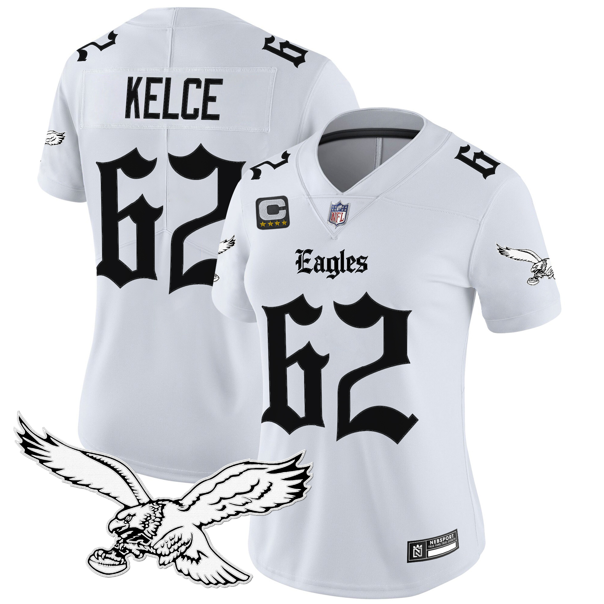Jason Kelce Women's Philadelphia Eagles 'Gothic Philly Edition' Vapor Limited White Jersey - All Stitched