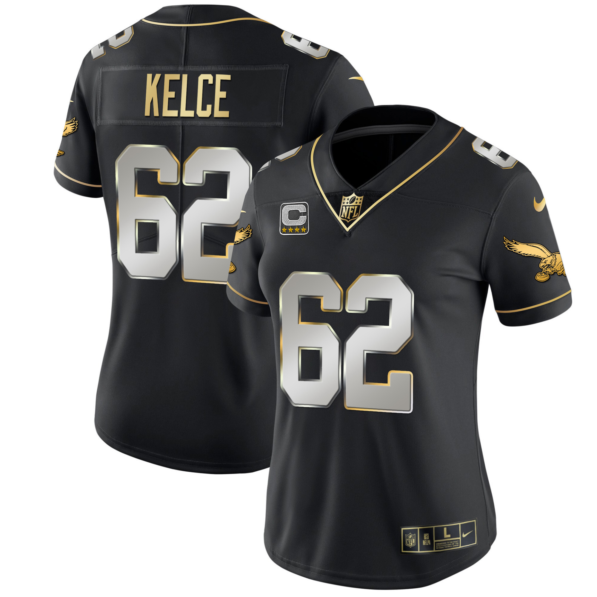 Jason Kelce Women's Philadelphia Eagles Kelly Green Gold Black Limited Jersey - All Stitched