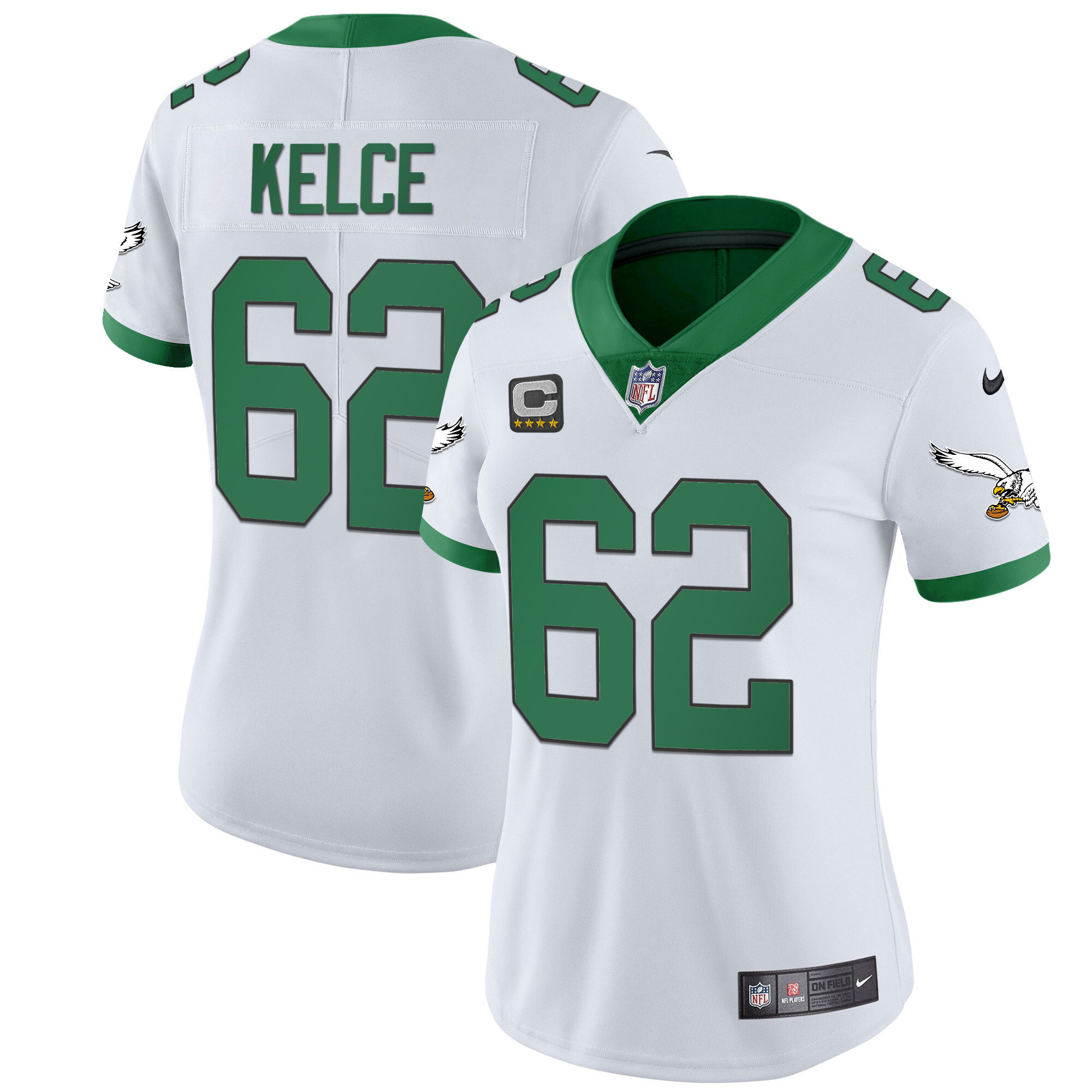 Jason Kelce Women's Philadelphia Eagles Kelly Green Gold Kelly White Jersey - All Stitched