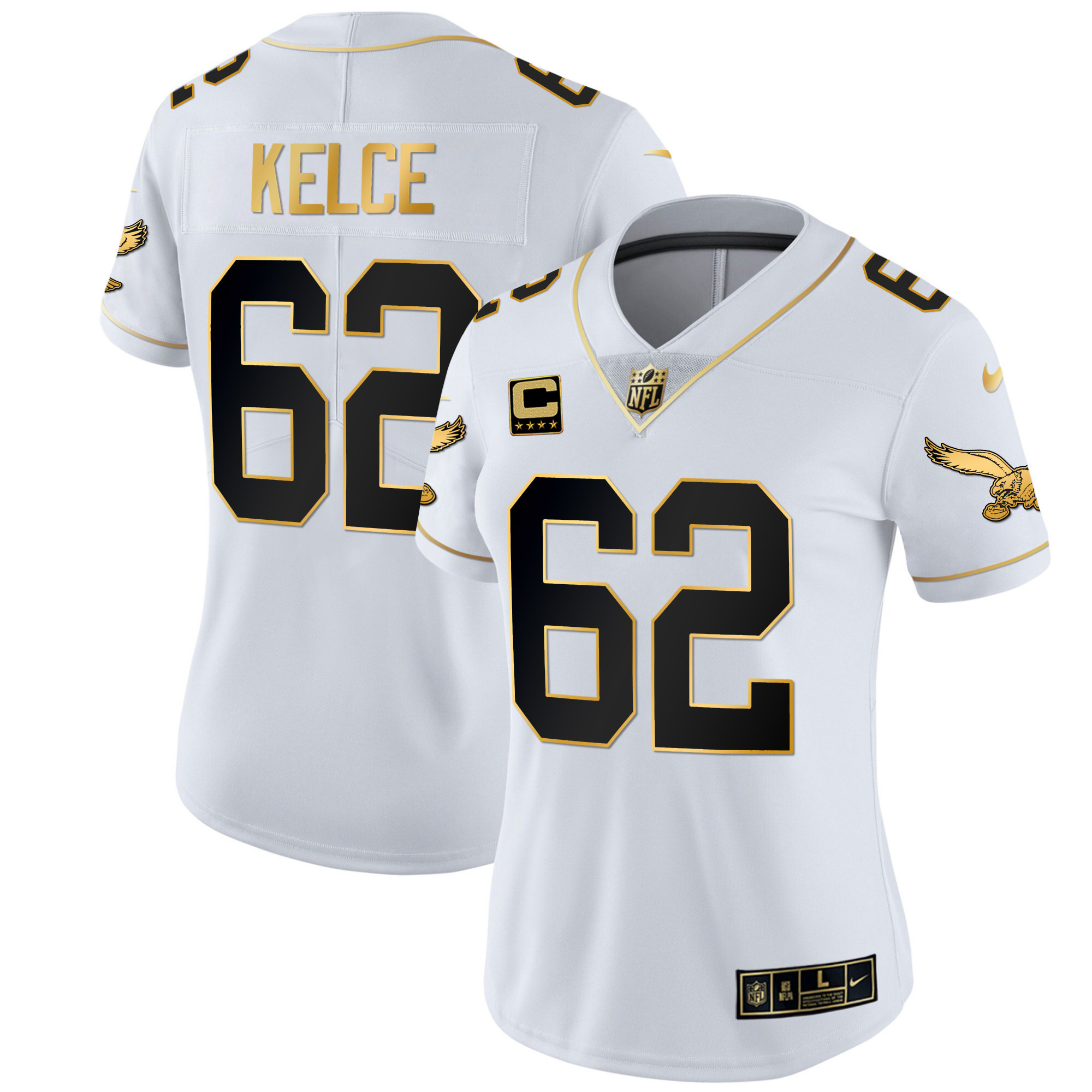Jason Kelce Women's Philadelphia Eagles Kelly Green Gold White Gold Jersey - All Stitched