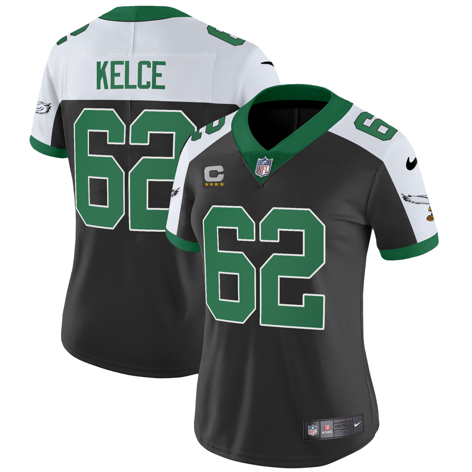 Jason Kelce Women's Philadelphia Eagles Kelly Green Vapor Limited Black Alternate Jersey - All Stitched
