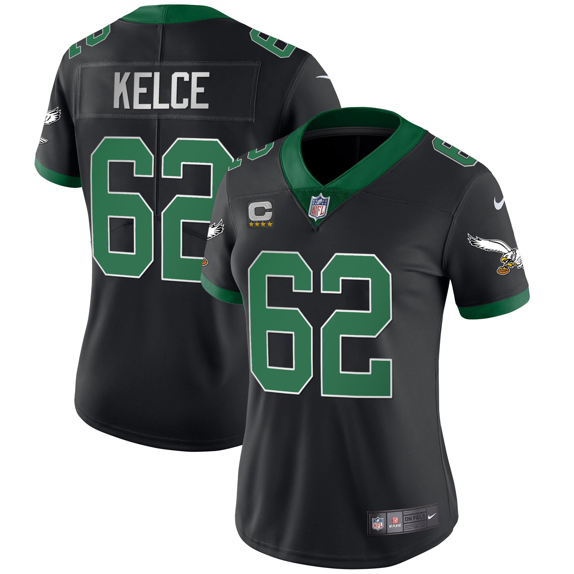 Jason Kelce Women's Philadelphia Eagles Kelly Green Vapor Limited Black Jersey - All Stitched