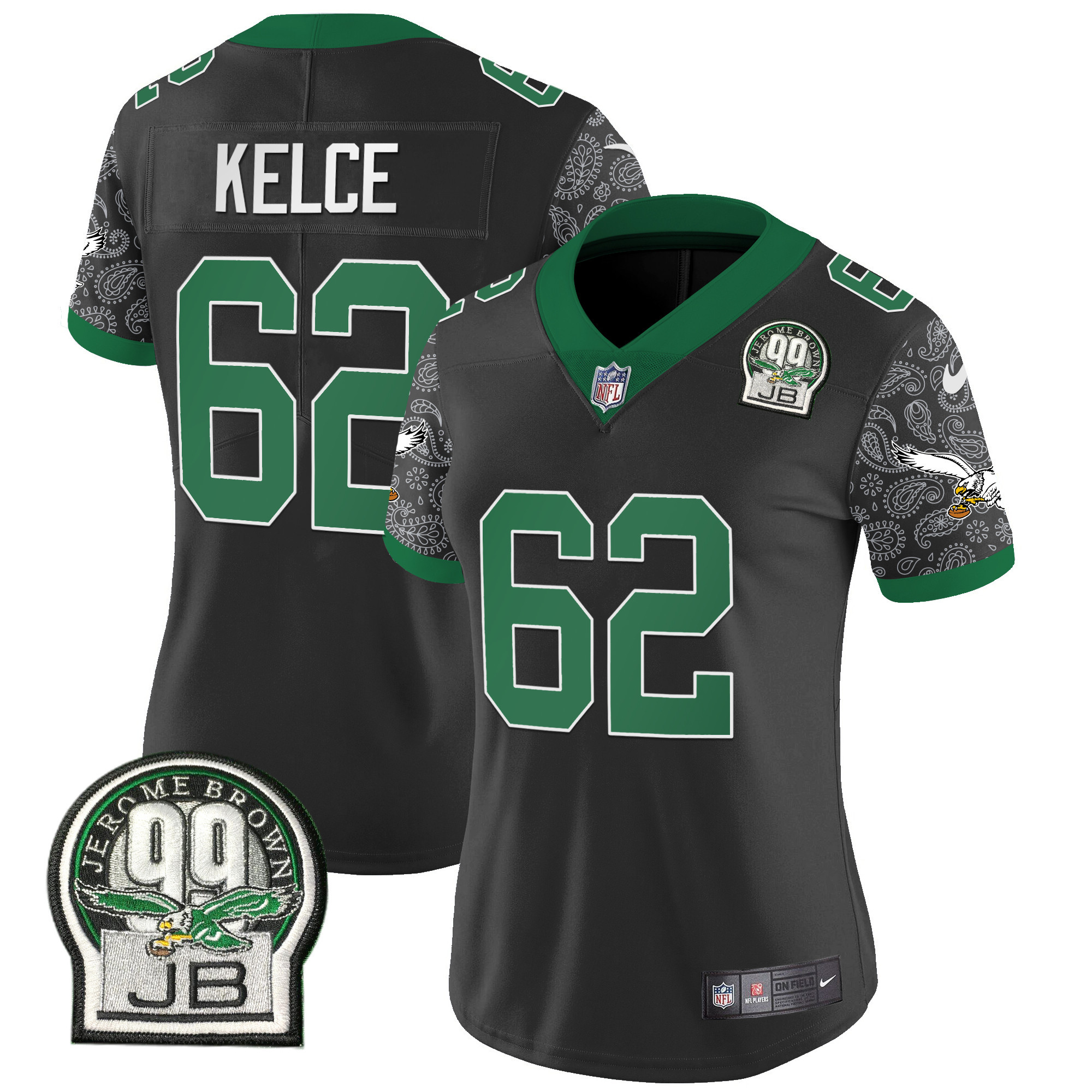 Jason Kelce Women's Philadelphia Eagles Kelly Green Vapor Limited Black Jersey - All Stitched