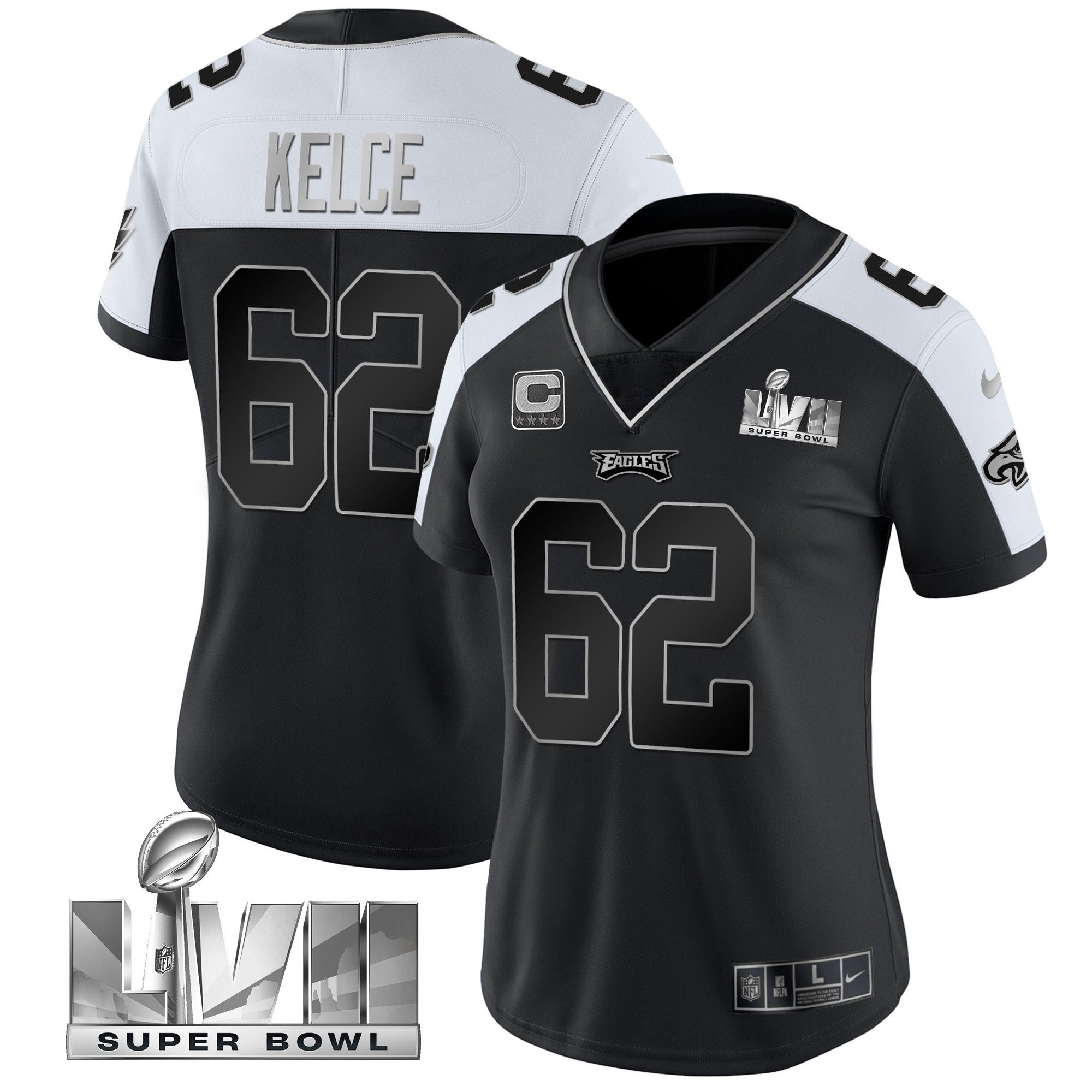 Jason Kelce Women's Philadelphia Eagles Super Bowl LVII Alternate Alternate Silver Jersey - All Stitched