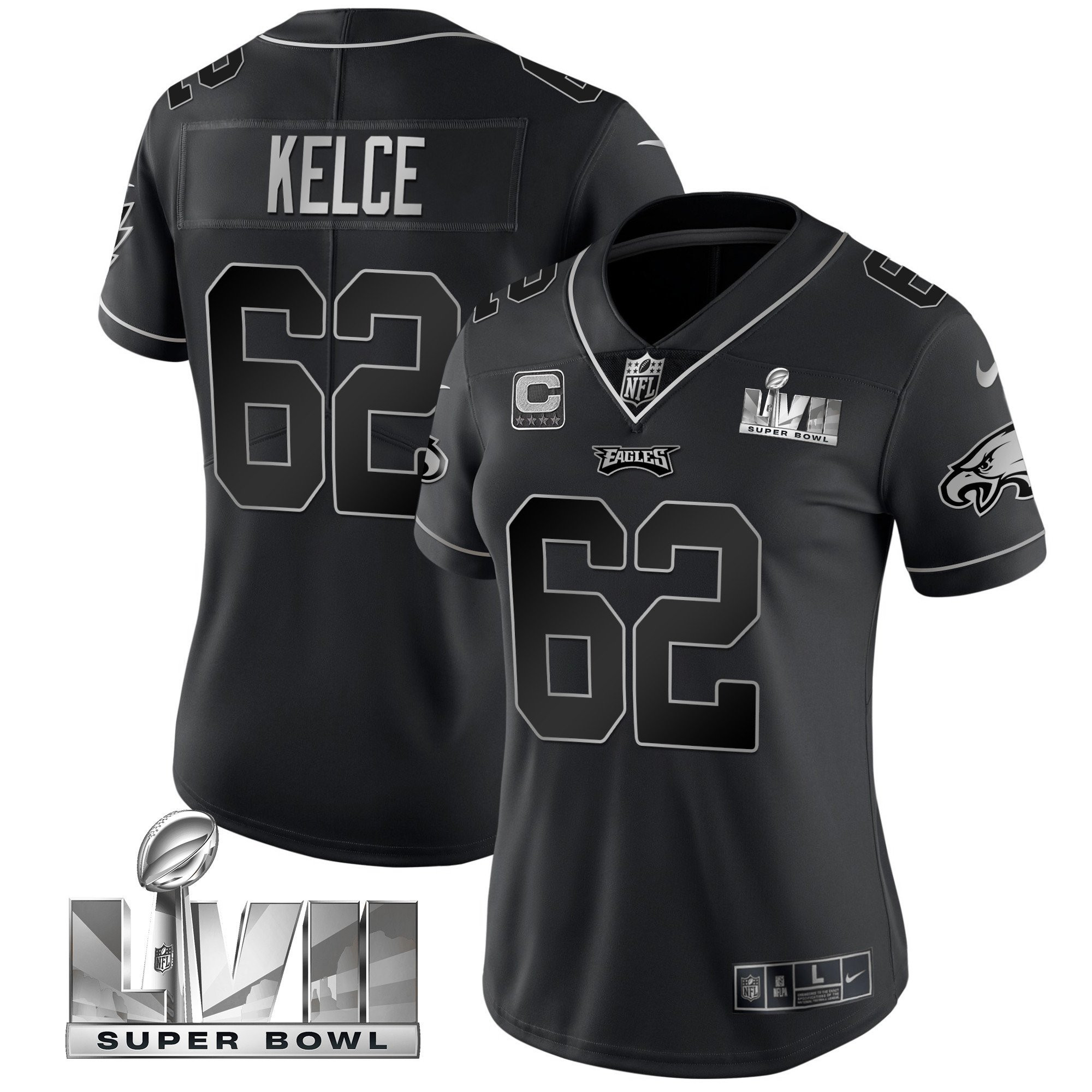 Jason Kelce Women's Philadelphia Eagles Super Bowl LVII Gold Vapor Black Silver Jersey - All Stitched