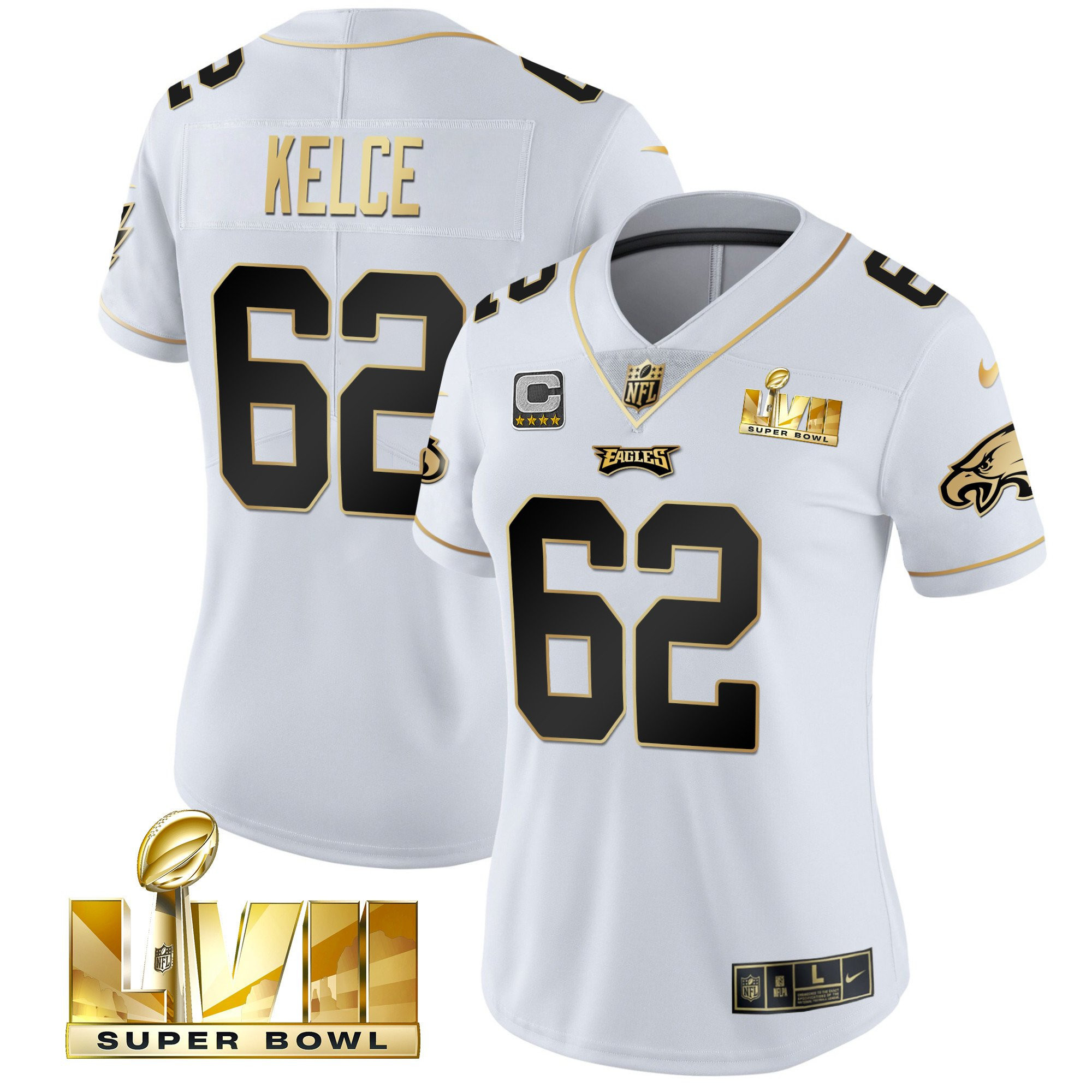 Jason Kelce Women's Philadelphia Eagles Super Bowl LVII Gold Vapor White Gold Jersey - All Stitched