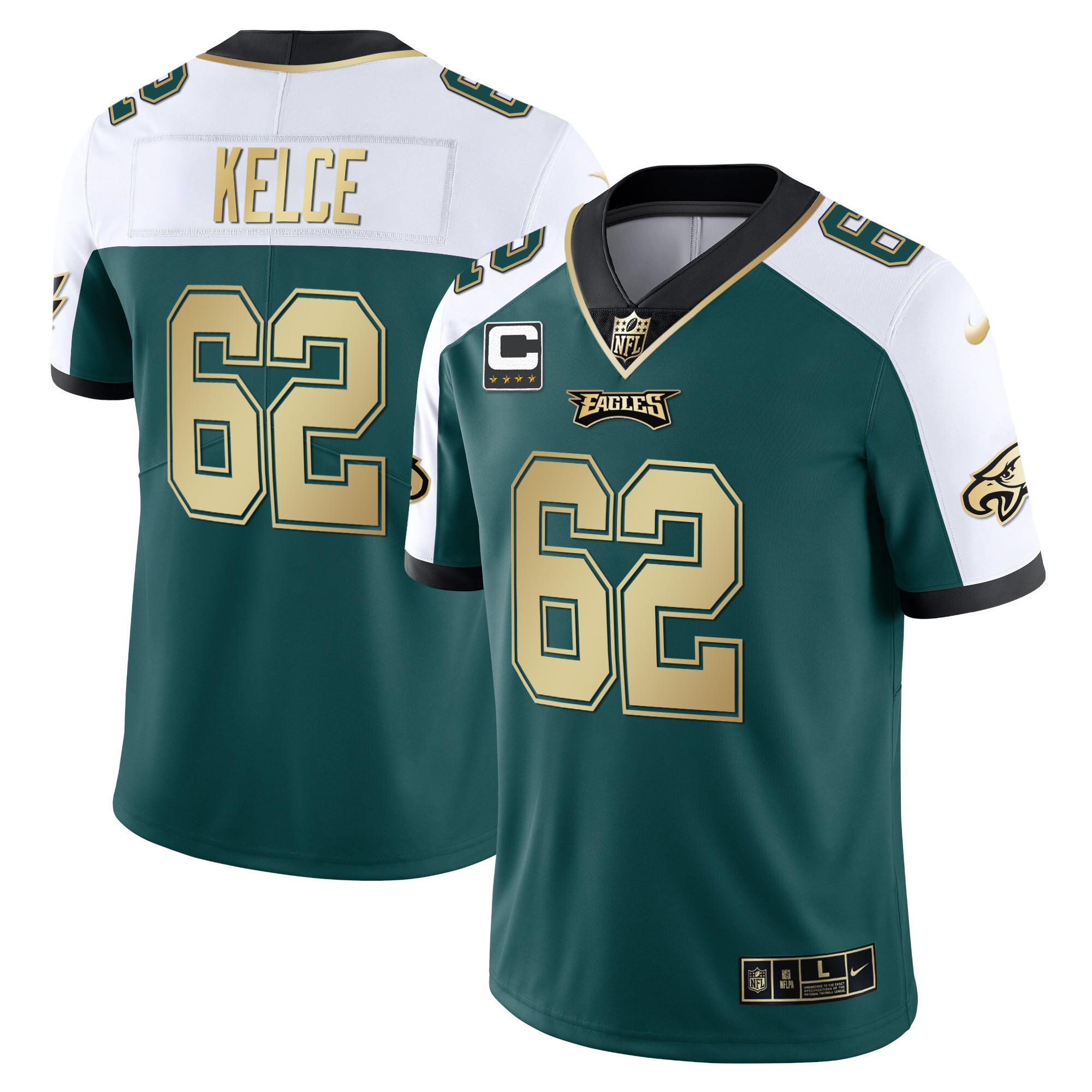 Jason Kelce Youth's Philadelphia Eagles Gold & Split Vapor - All Stitched Alternate Green Jersey - All Stitched