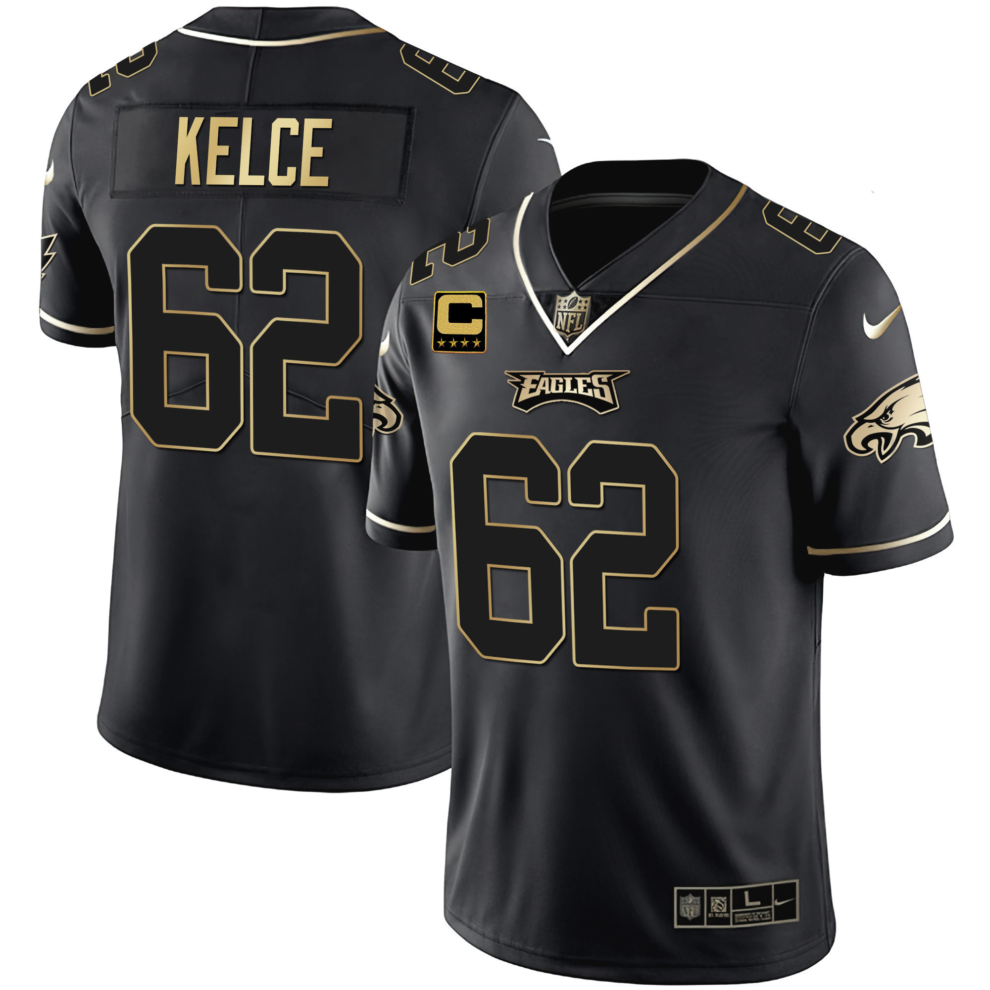 Jason Kelce Youth's Philadelphia Eagles Gold & Split Vapor - All Stitched Black Gold Jersey - All Stitched