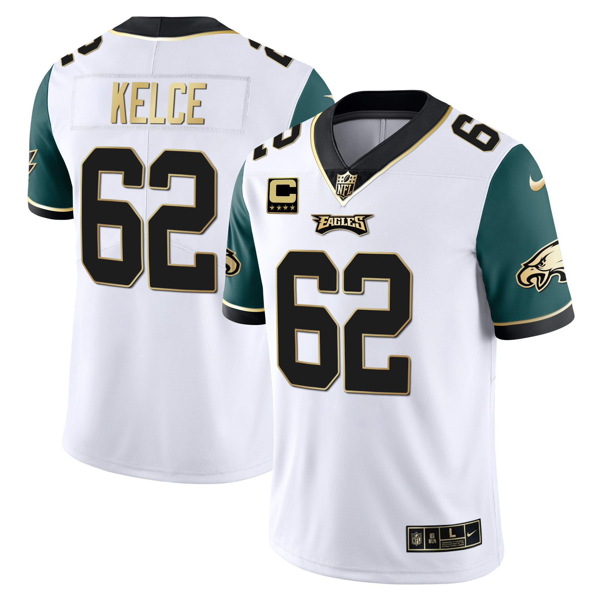 Jason Kelce Youth's Philadelphia Eagles Gold & Split Vapor - All Stitched Midnight Green Sleeves Jersey - All Stitched