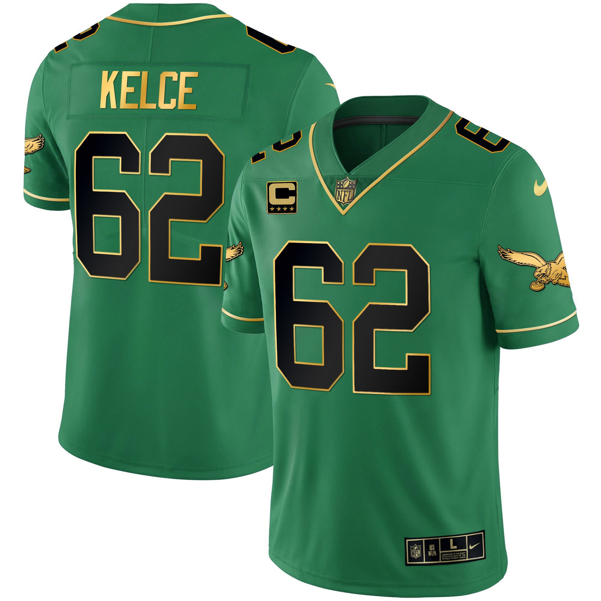 Jason Kelce Youth's Philadelphia Eagles Kelly Green Gold Black Kelly Jersey - All Stitched