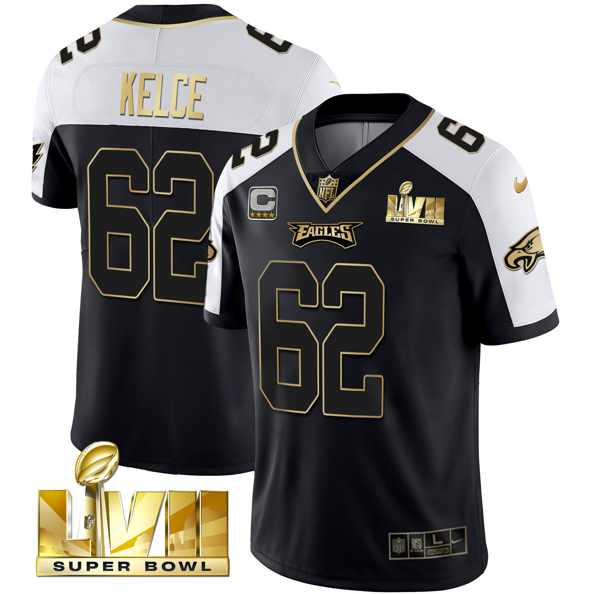 Jason Kelce Youth's Philadelphia Eagles Super Bowl Vapor Gold Alternate Jersey - All Stitched