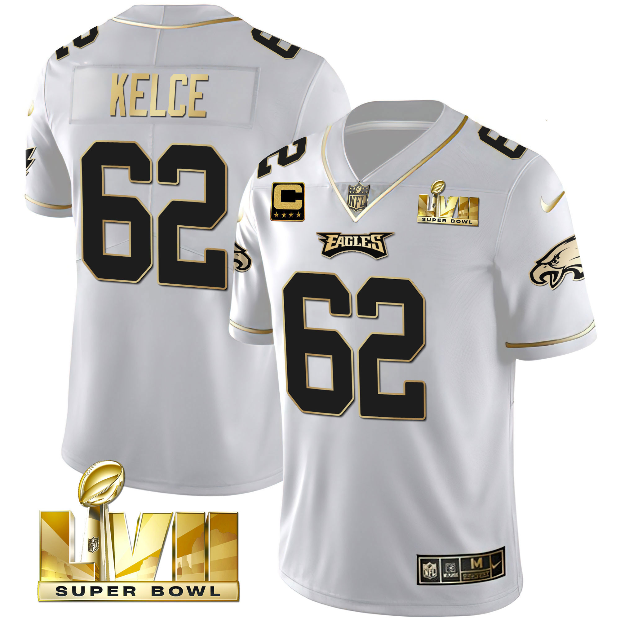 Jason Kelce Youth's Philadelphia Eagles Super Bowl Vapor Gold White Gold Jersey - All Stitched