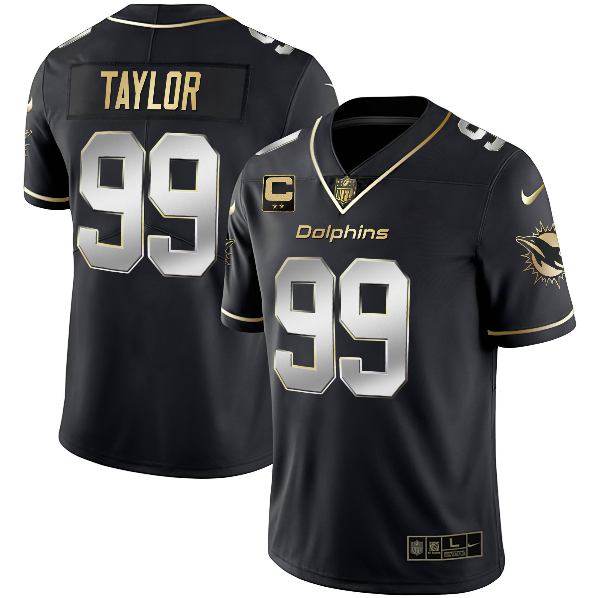 Jason Taylor Men's Miami Dolphins White Gold & Black Gold Black Limited Jersey - All Stitched
