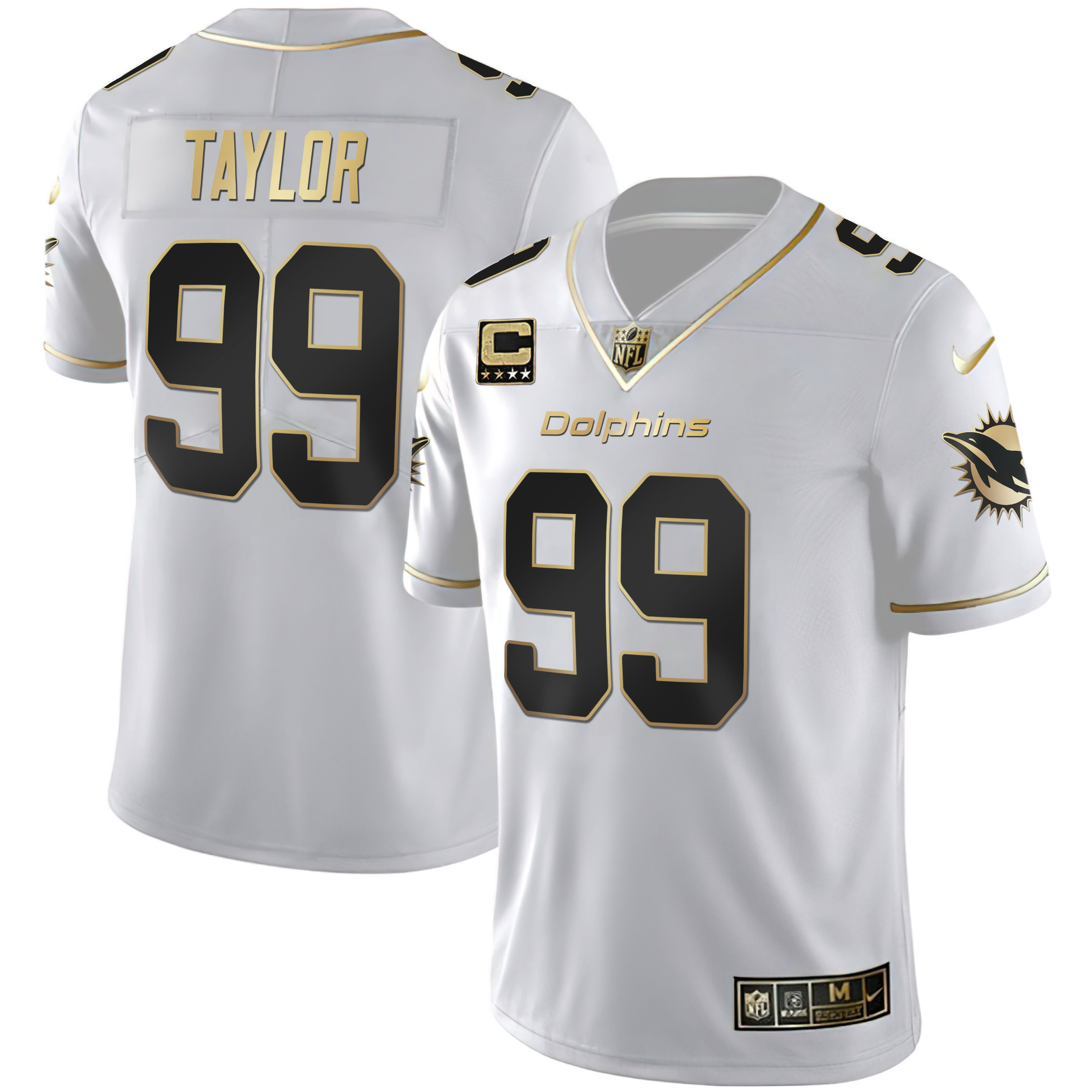 Jason Taylor Men's Miami Dolphins White Gold & Black Gold White Gold Jersey - All Stitched