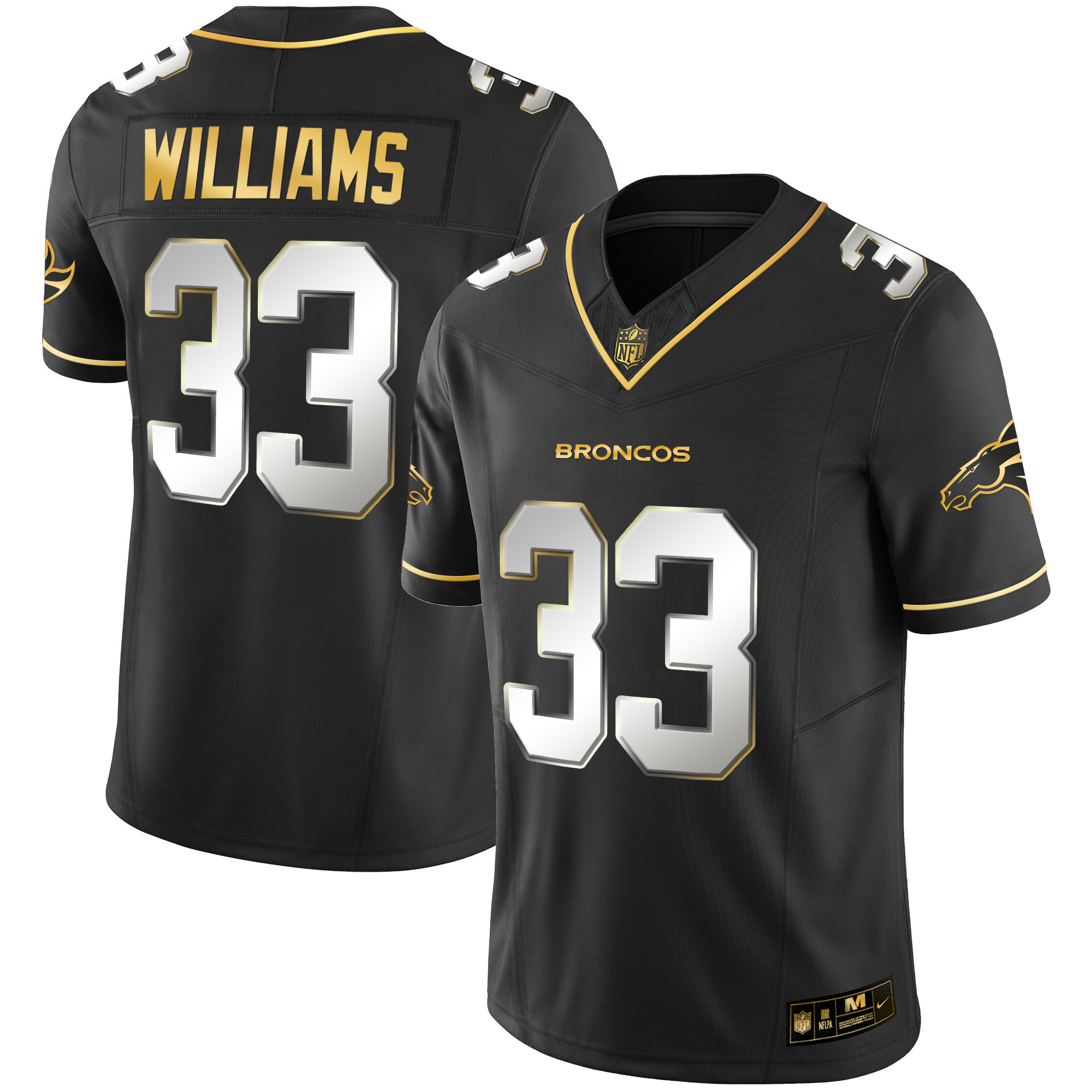 Javonte Williams Men's Denver Broncos Gold Vapor Limited Black Limitted Jersey - All Stitched