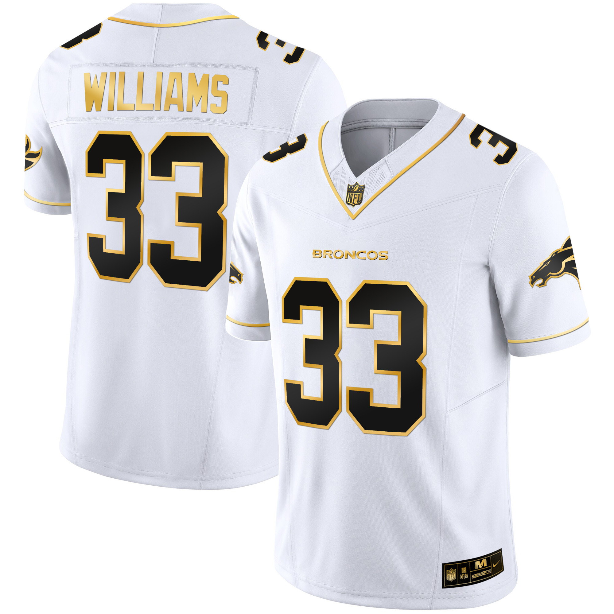 Javonte Williams Men's Denver Broncos Gold Vapor Limited White Gold Jersey - All Stitched
