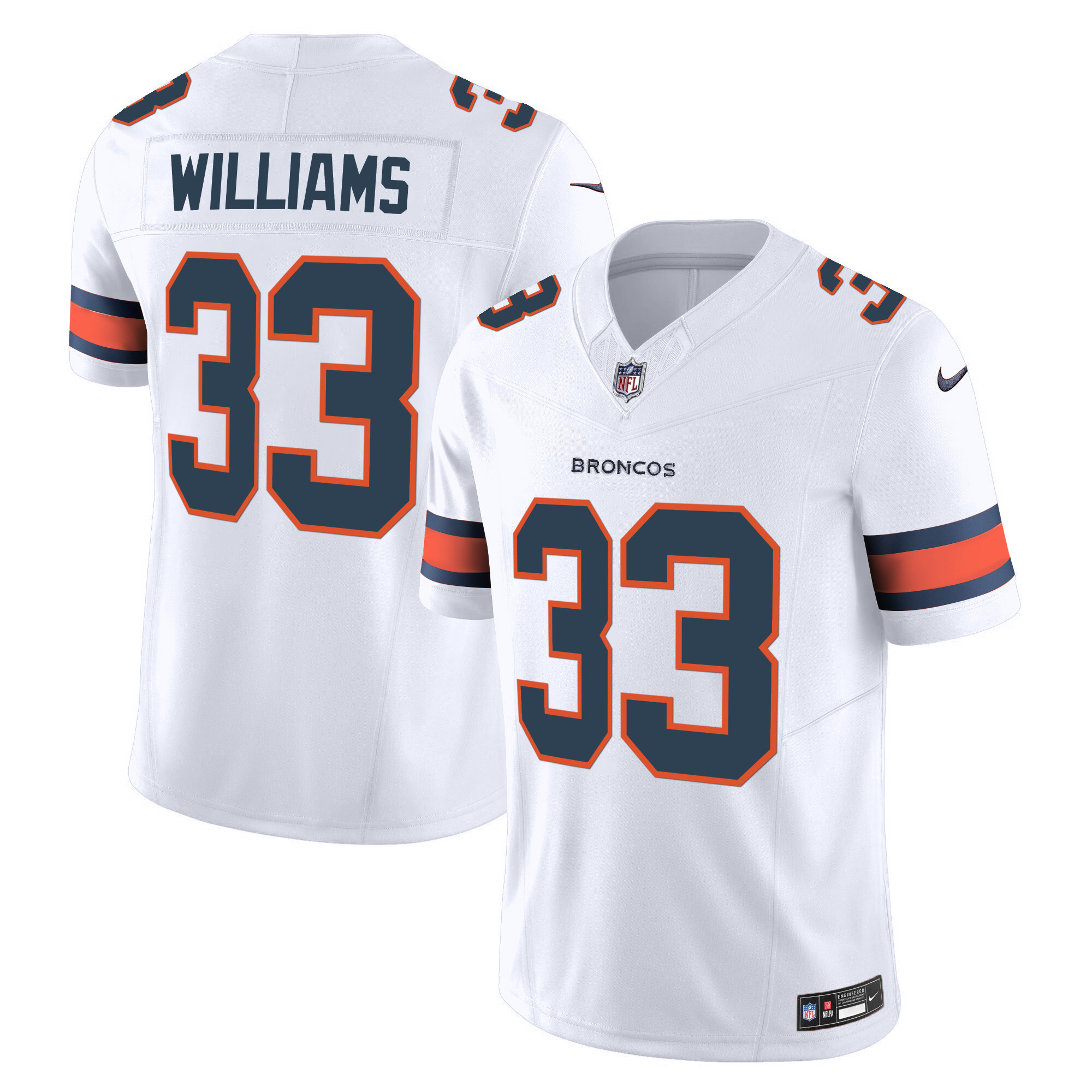 Javonte Williams Men's Denver Broncos Vapor Limited White Jersey - All Stitched