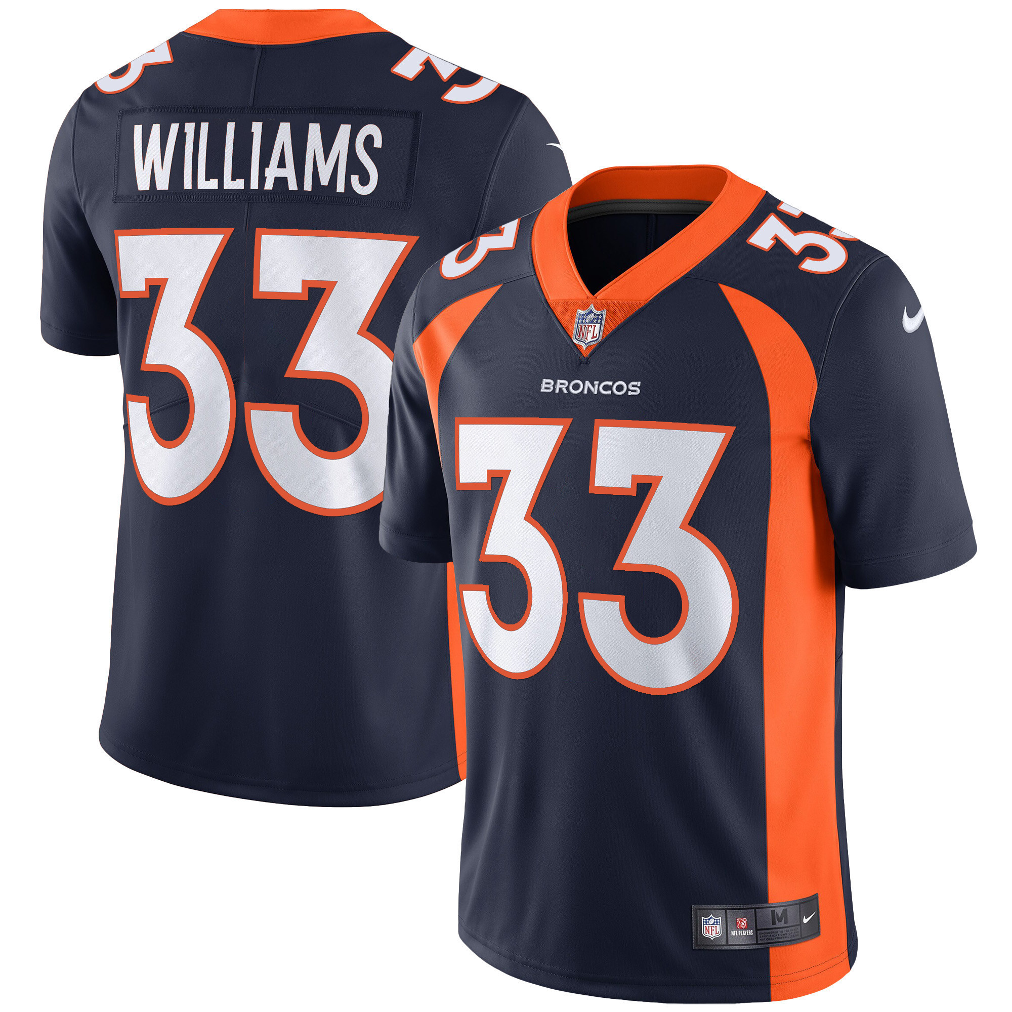 Javonte Williams Men's Denver Broncos Vapor Navy Jersey - All Stitched