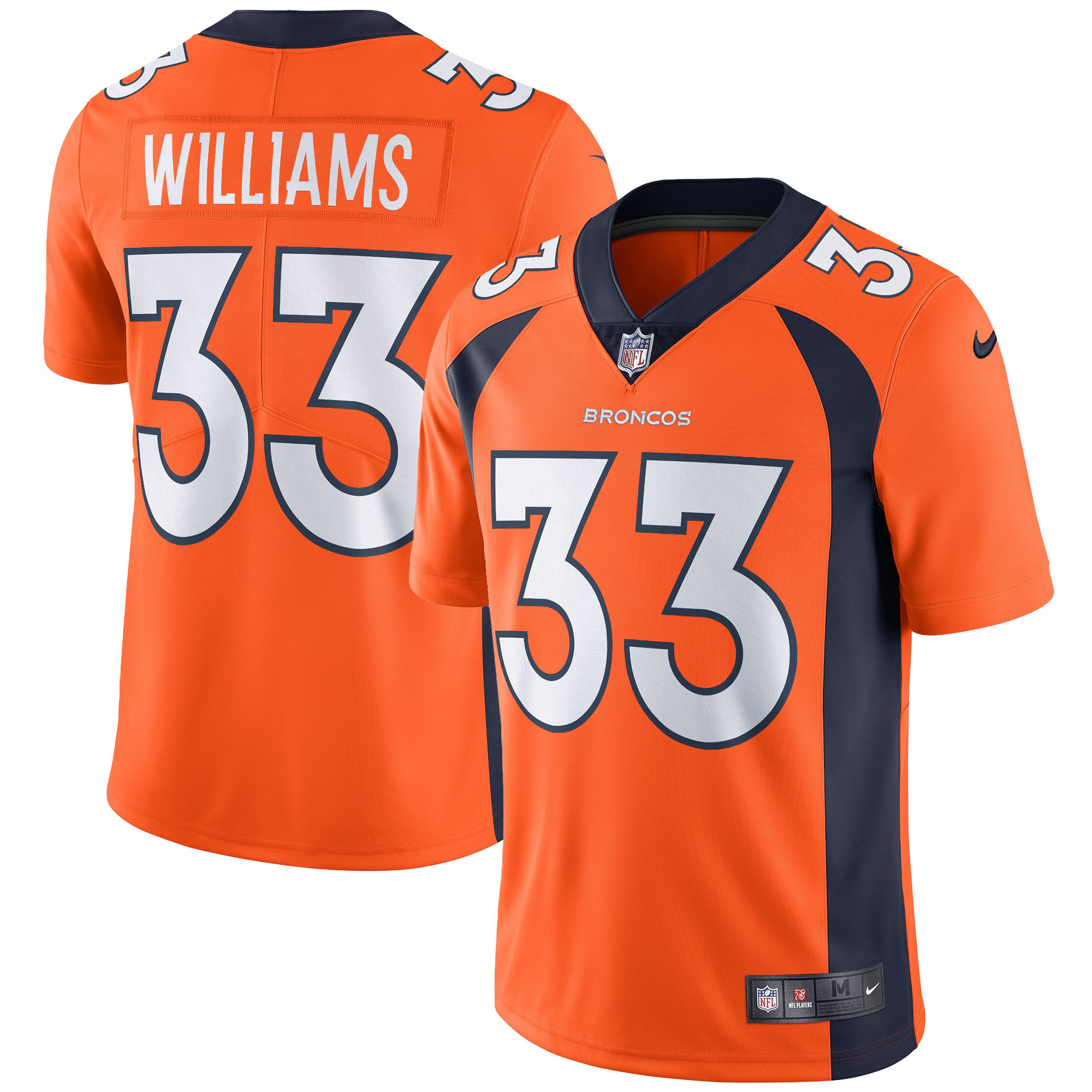 Javonte Williams Men's Denver Broncos Vapor Orange Jersey - All Stitched