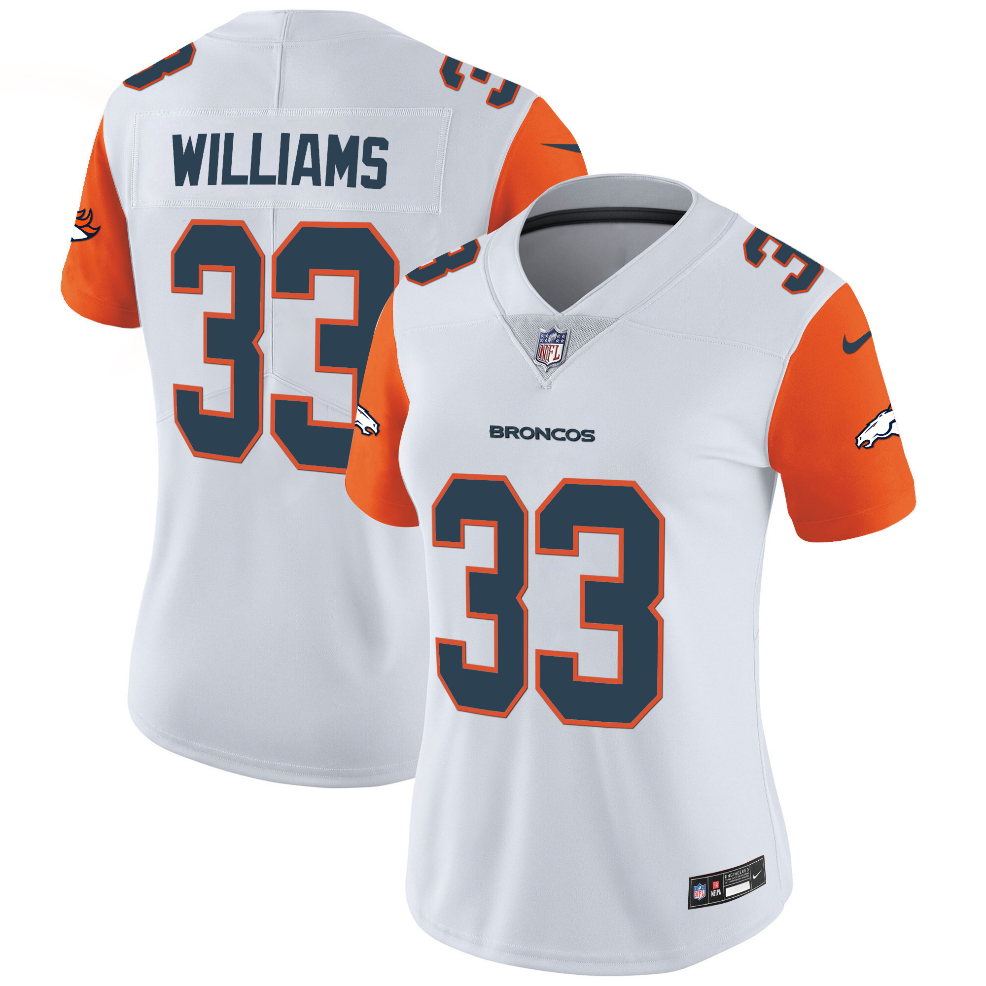 Javonte Williams Women's Denver Broncos Vapor Limited Orange Sleeves Jersey - All Stitched