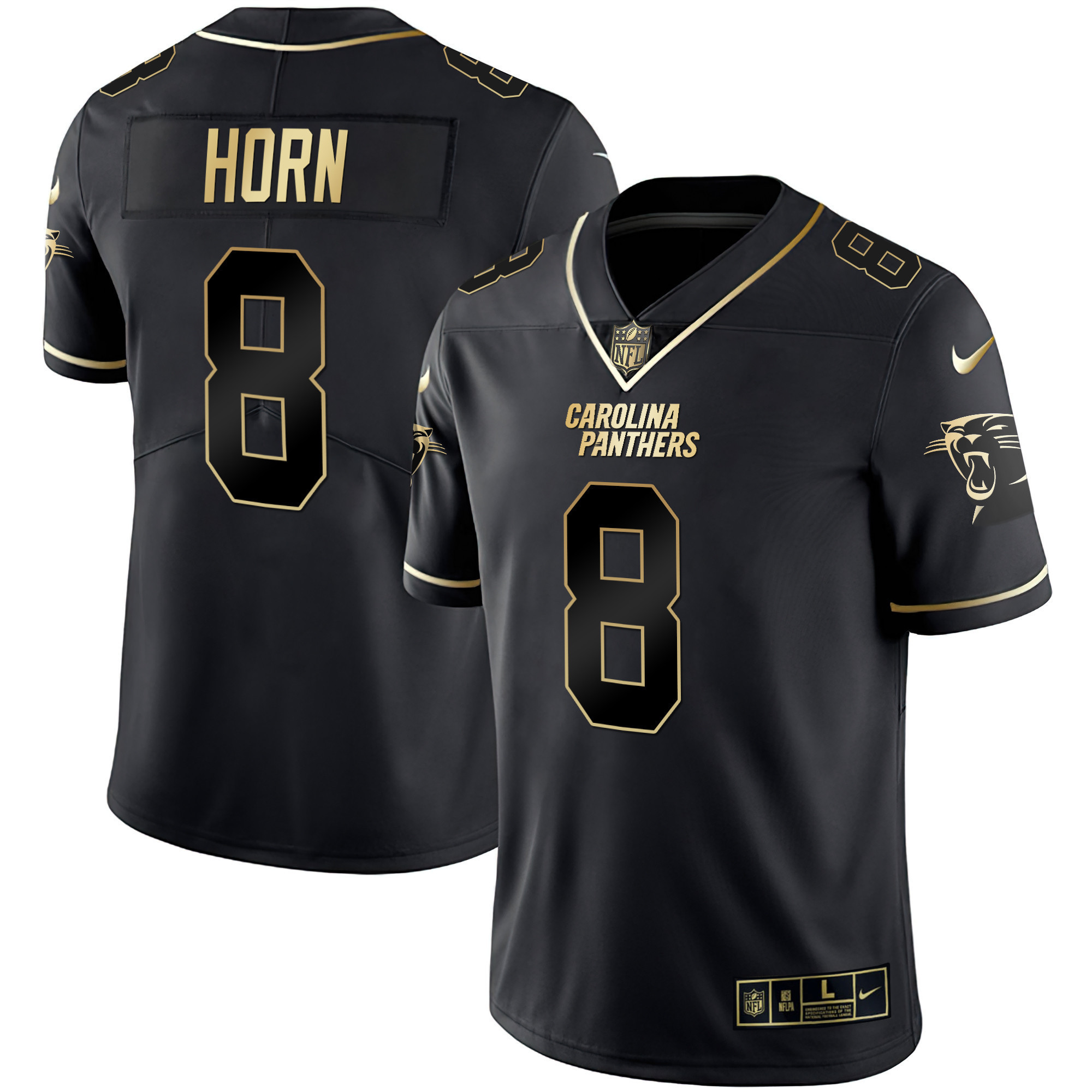 Jaycee Horn Men's Carolina Panthers Black Gold & White Gold Vapor Limited Black Gold Jersey - All Stitched