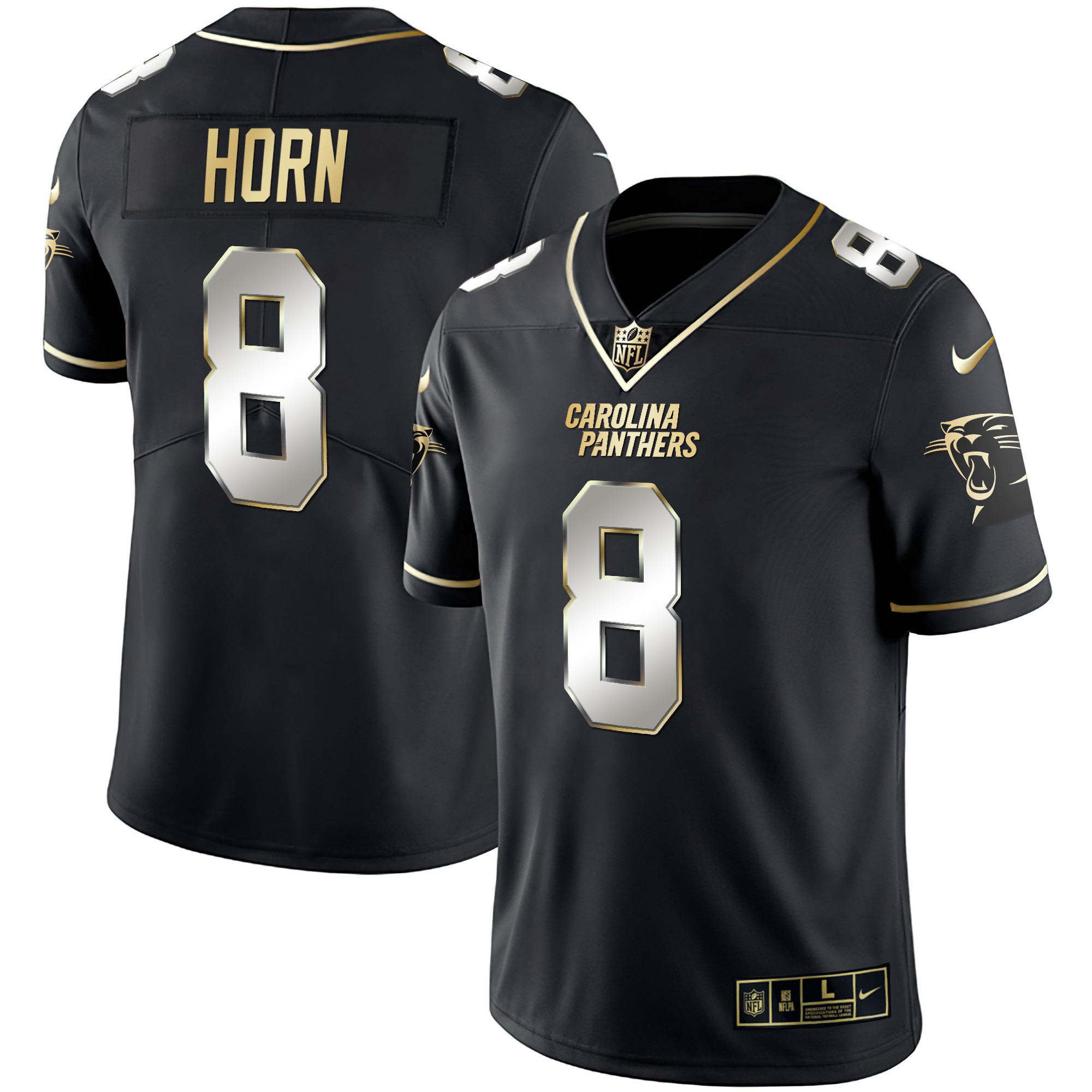 Jaycee Horn Men's Carolina Panthers Black Gold & White Gold Vapor Limited Black Limited Jersey - All Stitched