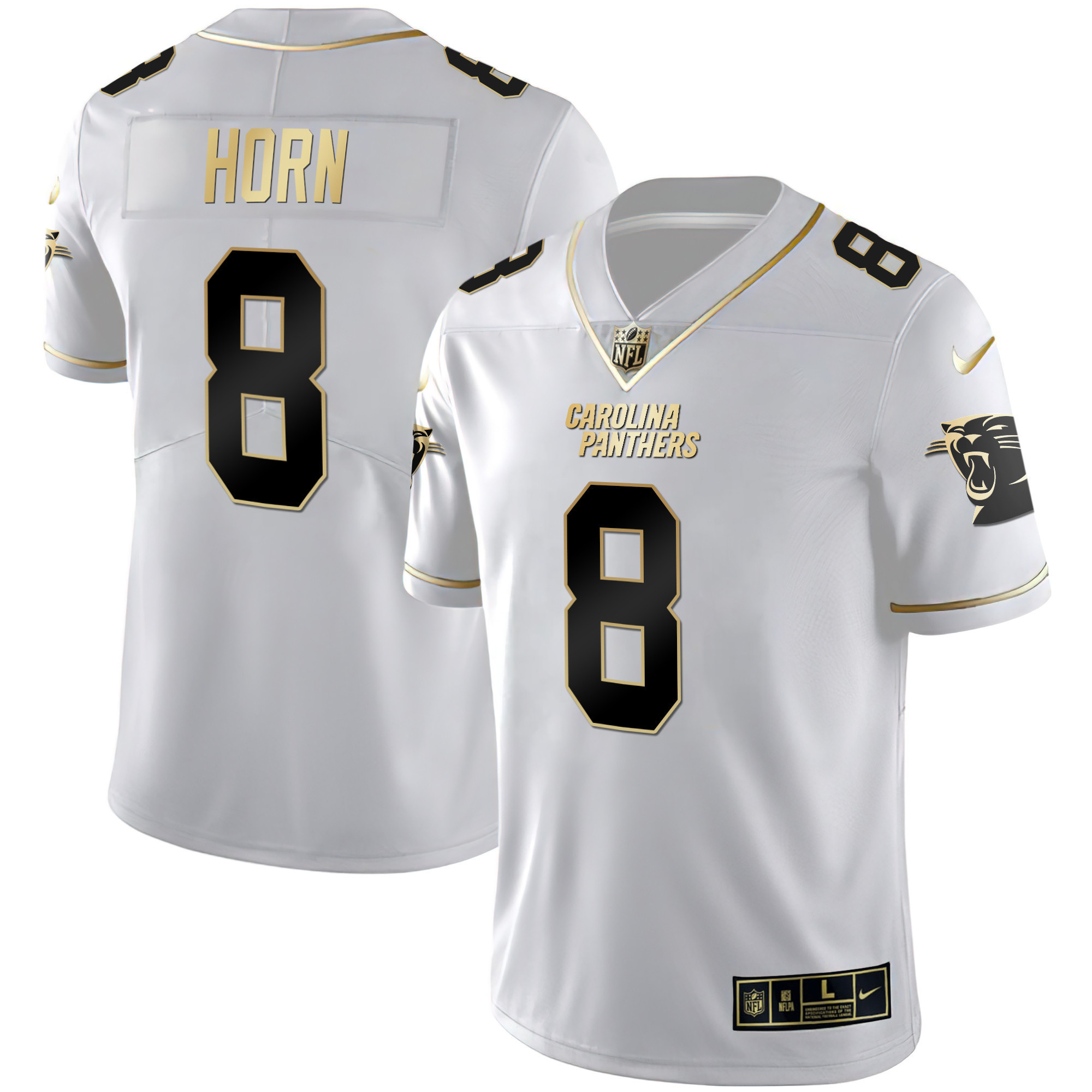 Jaycee Horn Men's Carolina Panthers Black Gold & White Gold Vapor Limited White Gold Jersey - All Stitched