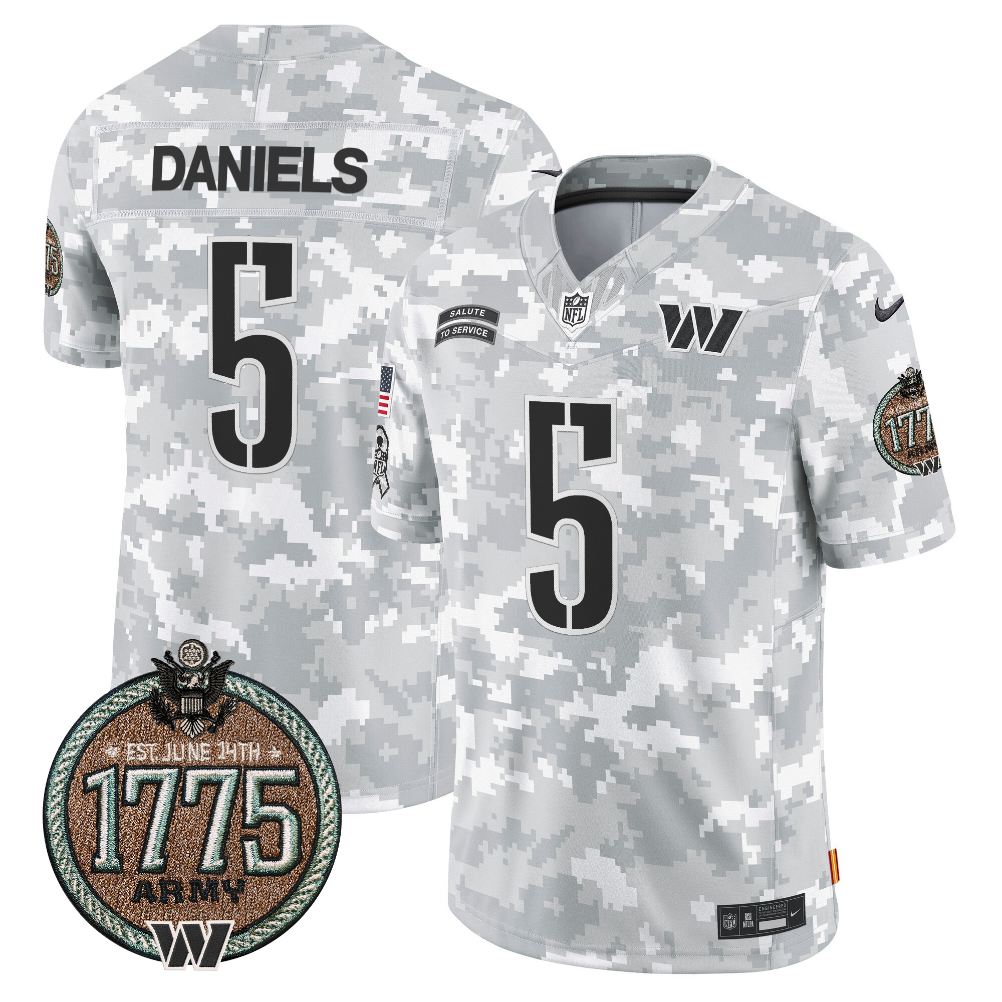 Jayden Daniels Men's Washington Commanders 2024 Salute to Service Establishment Year Patch Vapor Limited Army Jersey - All Stitched