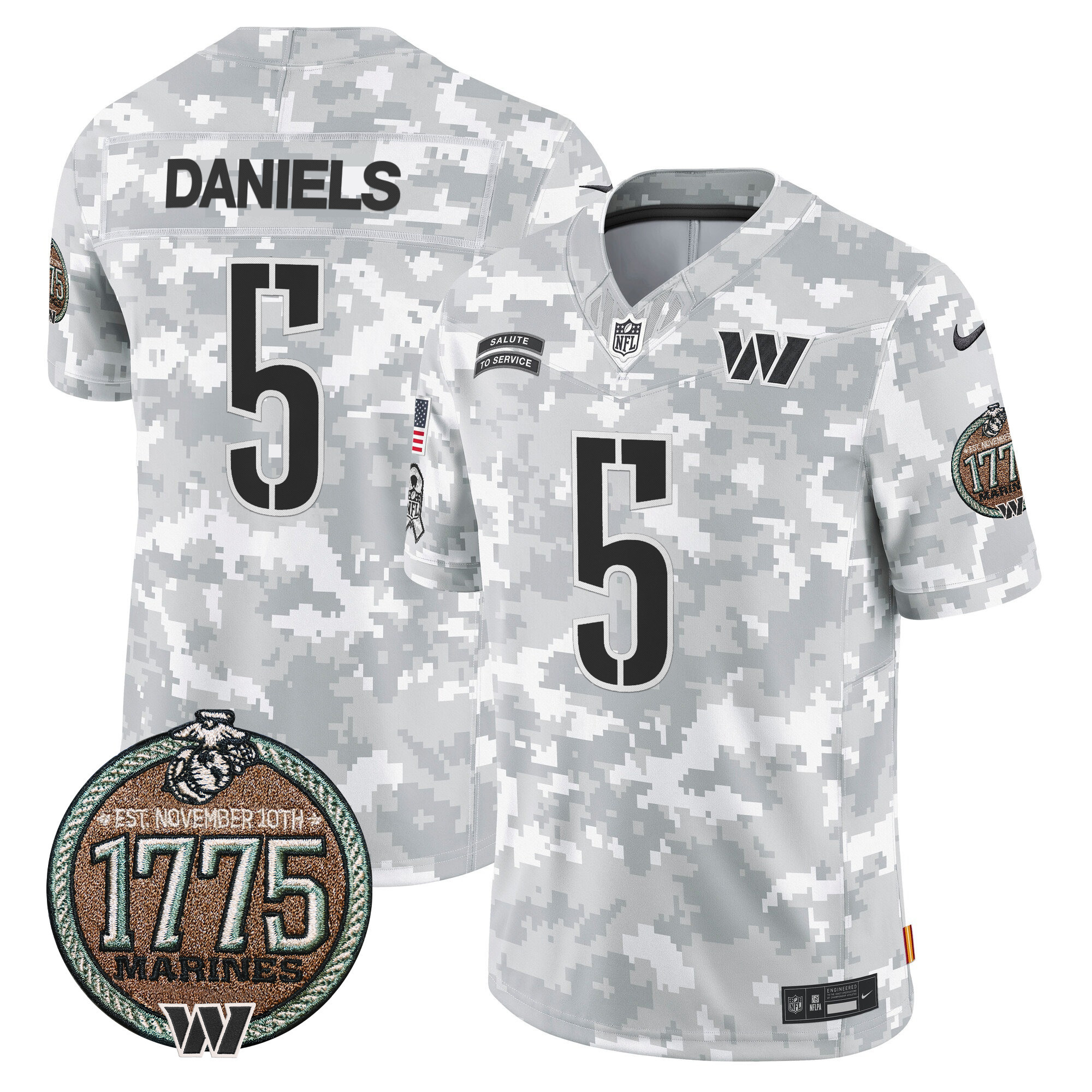 Jayden Daniels Men's Washington Commanders 2024 Salute to Service Establishment Year Patch Vapor Limited Marines Jersey - All Stitched