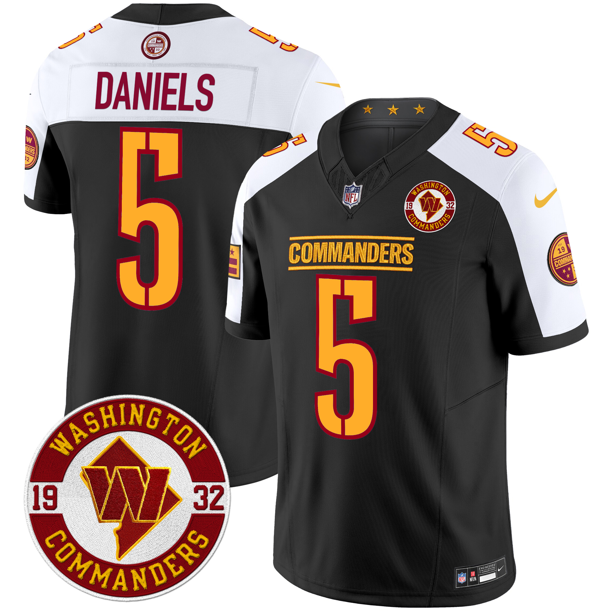 Jayden Daniels Men's Washington Commanders 2024 Vapor Limited Black Alternate Jersey - All Stitched