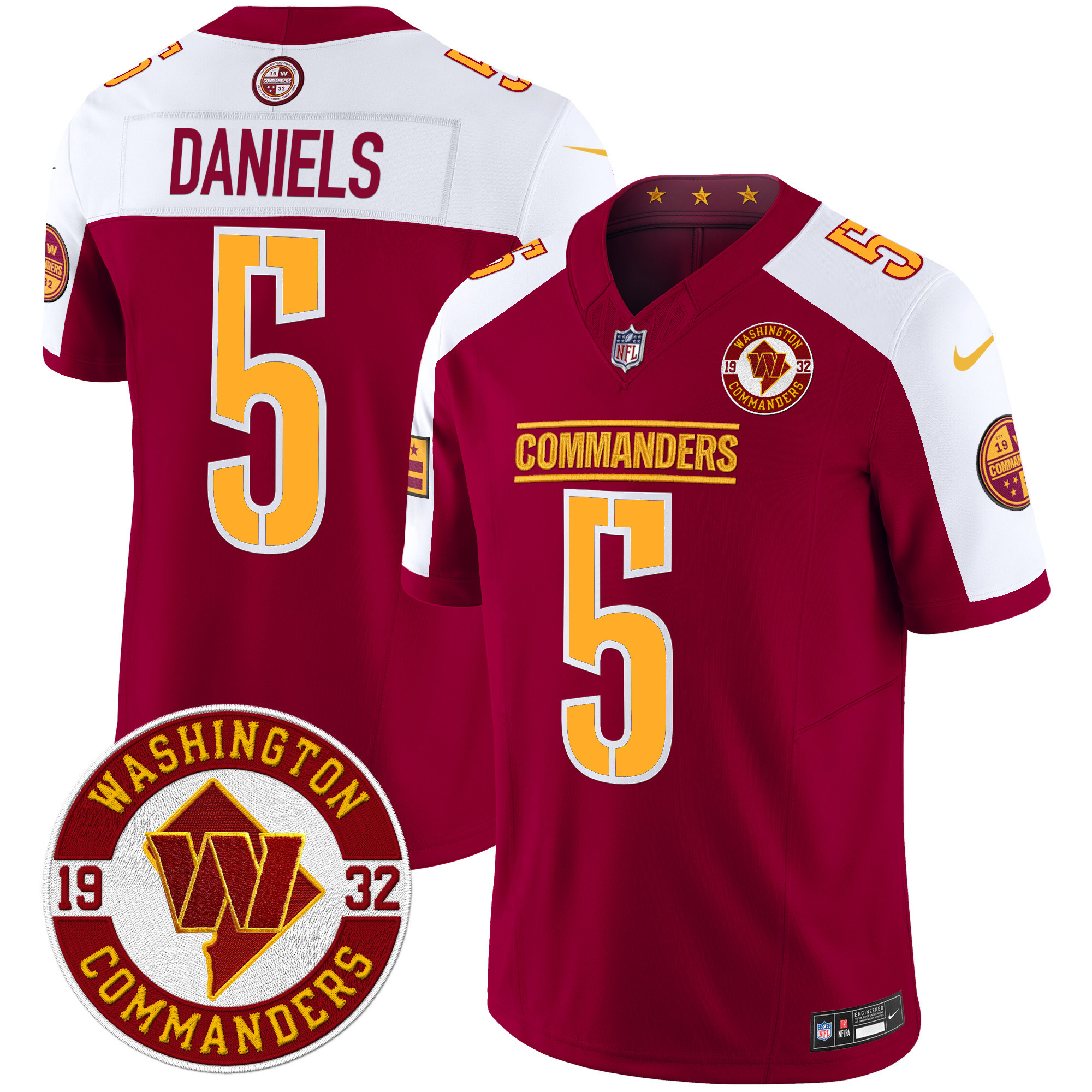 Jayden Daniels Men's Washington Commanders 2024 Vapor Limited Burgundy Alternate Jersey - All Stitched